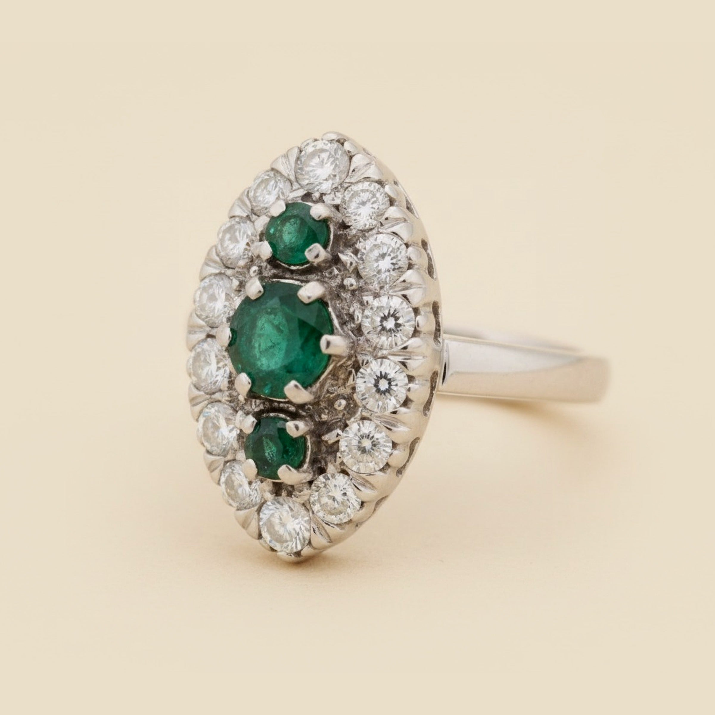 White Gold Diamond & Emerald Cocktail Ring – Empire Diamond
