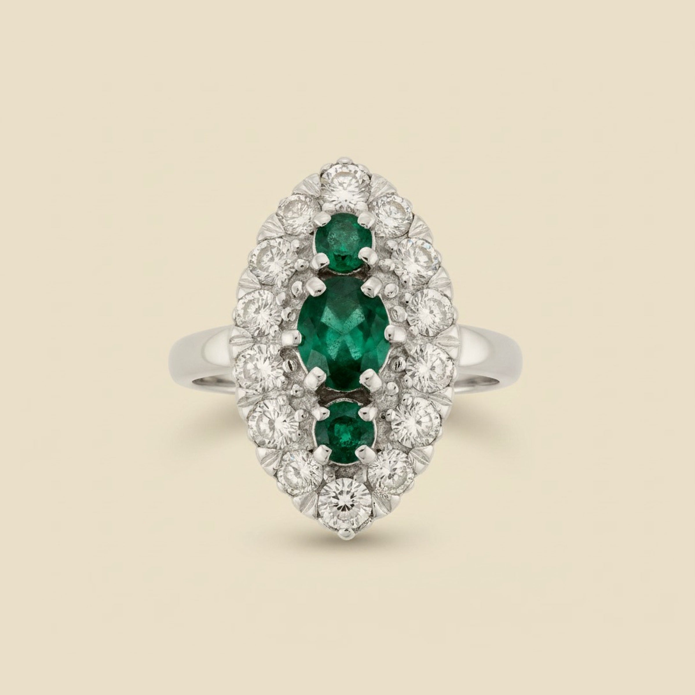 White Gold Diamond & Emerald Cocktail Ring – Empire Diamond – view 2