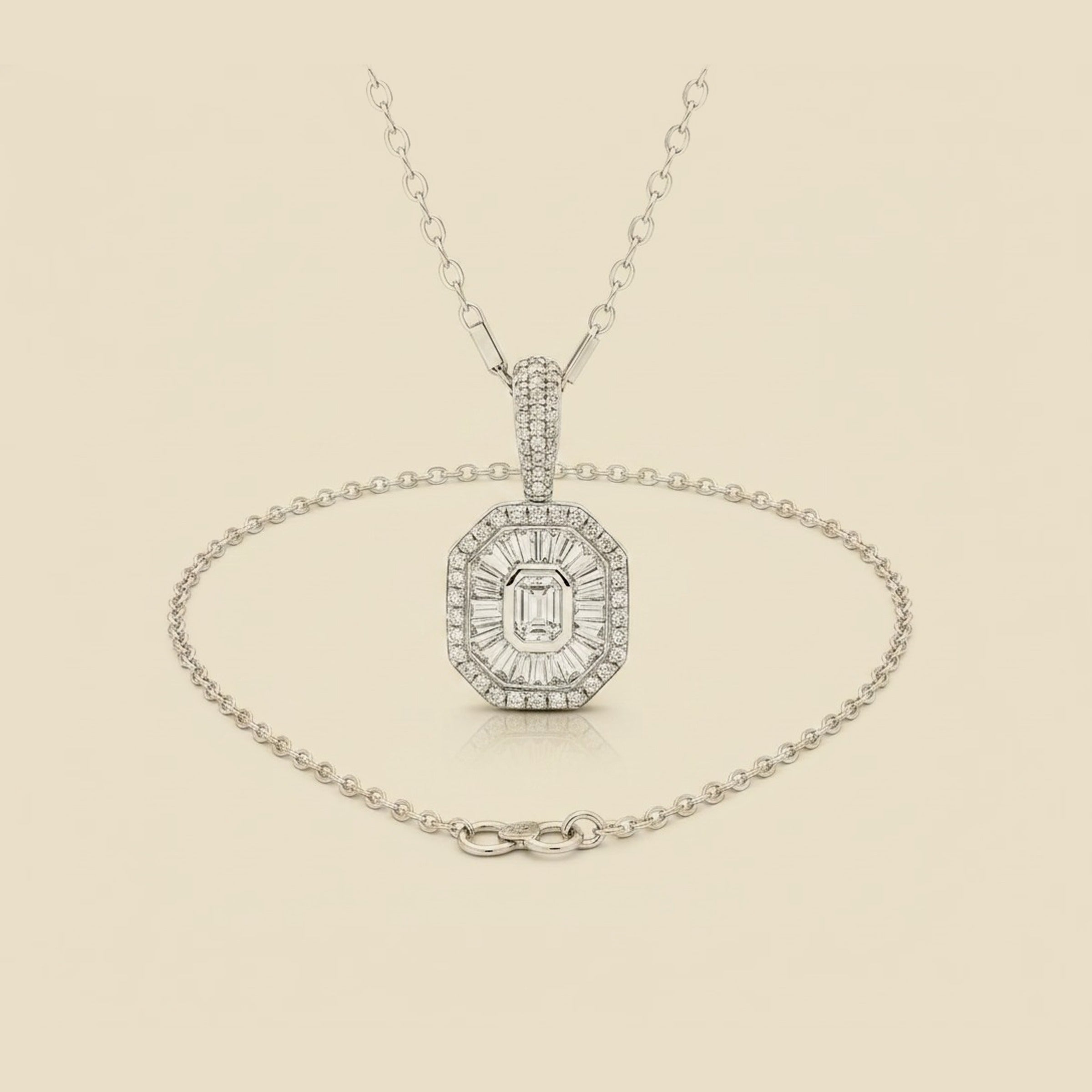 White Gold Diamond Octagon Cluster Pendant – Empire Diamond