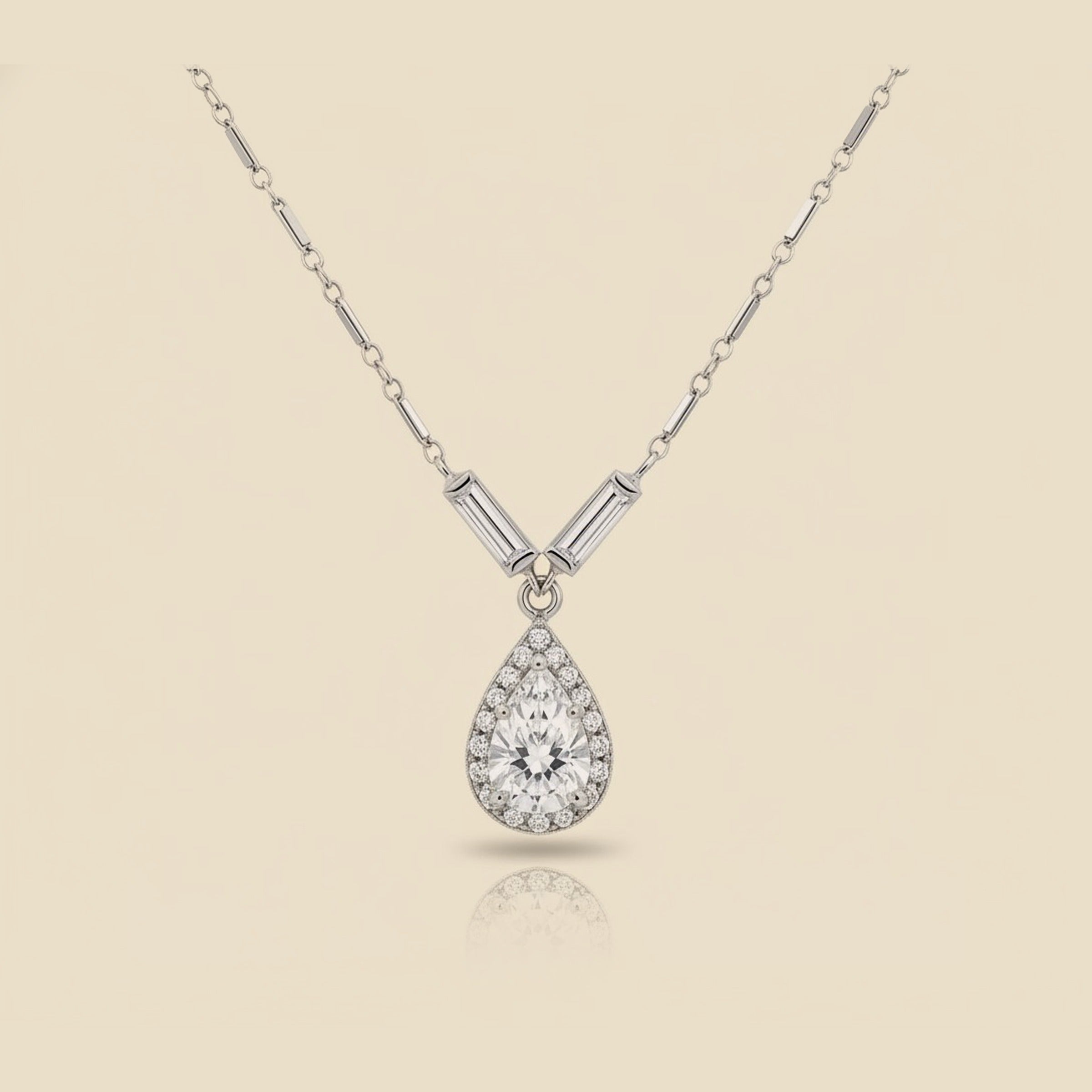 White Gold Diamond Teardrop Pendant Necklace