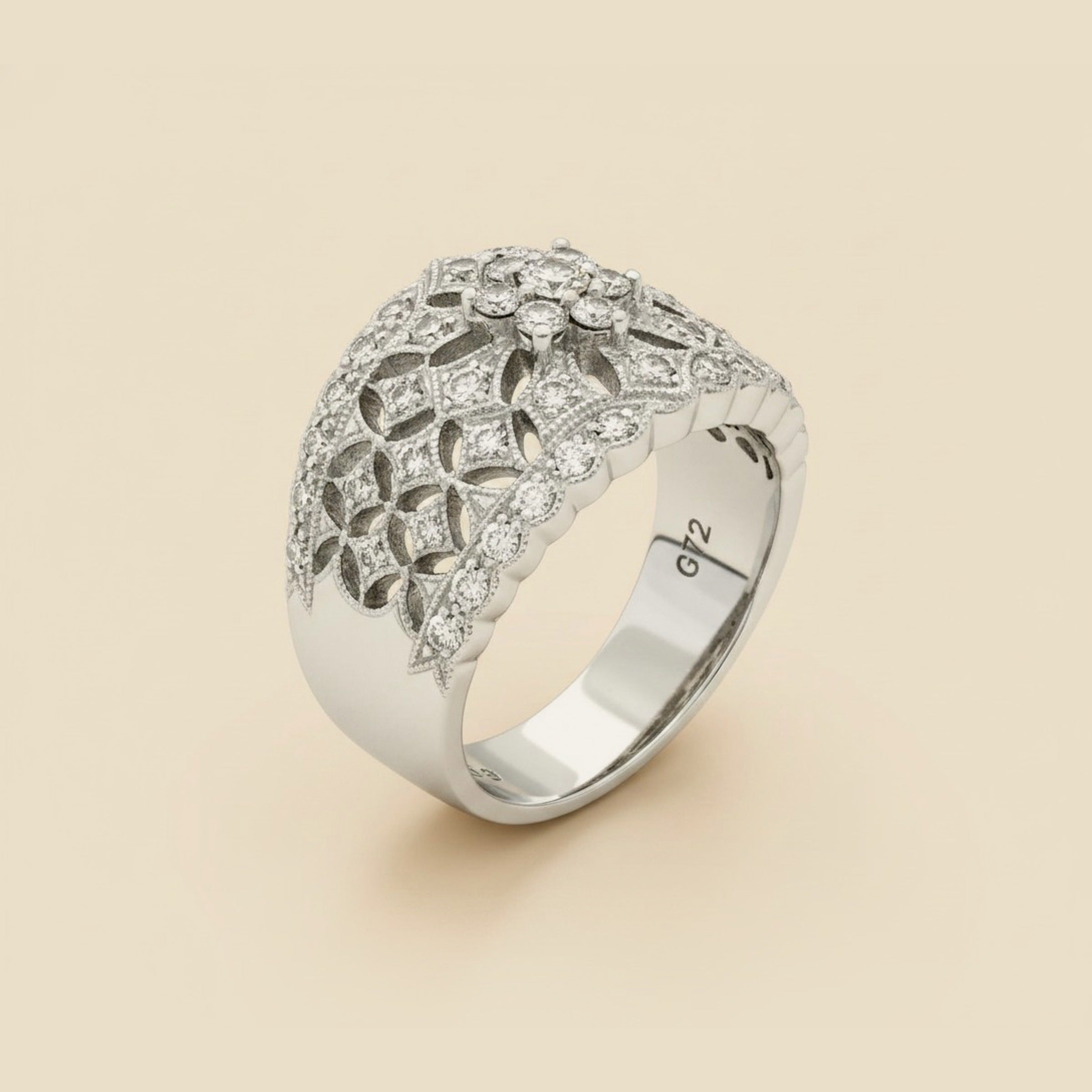 White Gold Filigree Diamond Cocktail Ring