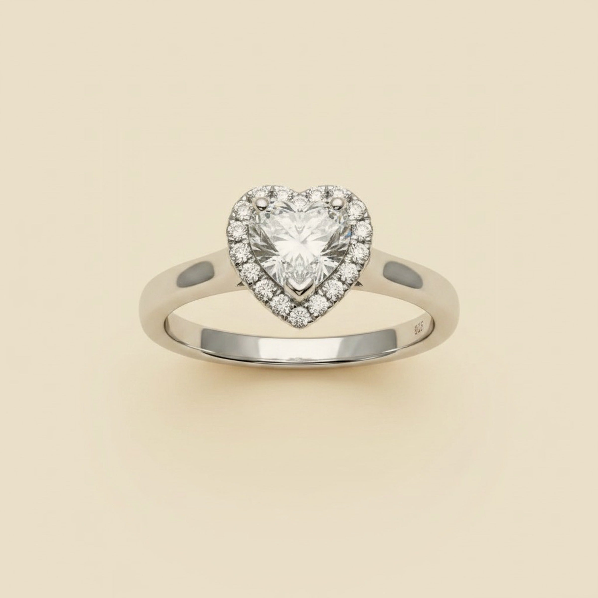 White Gold Heart within a Heart Diamond Engagement Ring