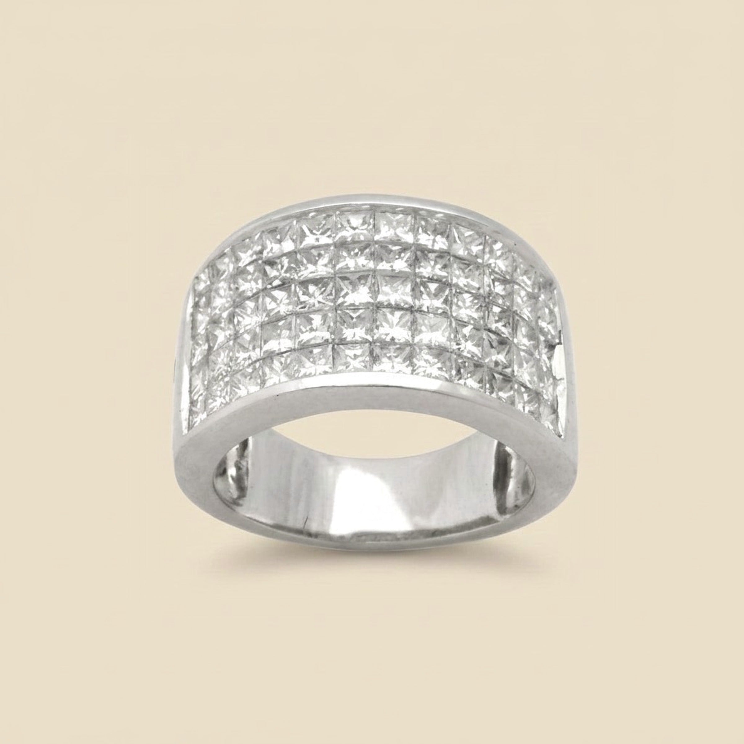 White Gold Invisibly Set Diamond Five Row Band Ring