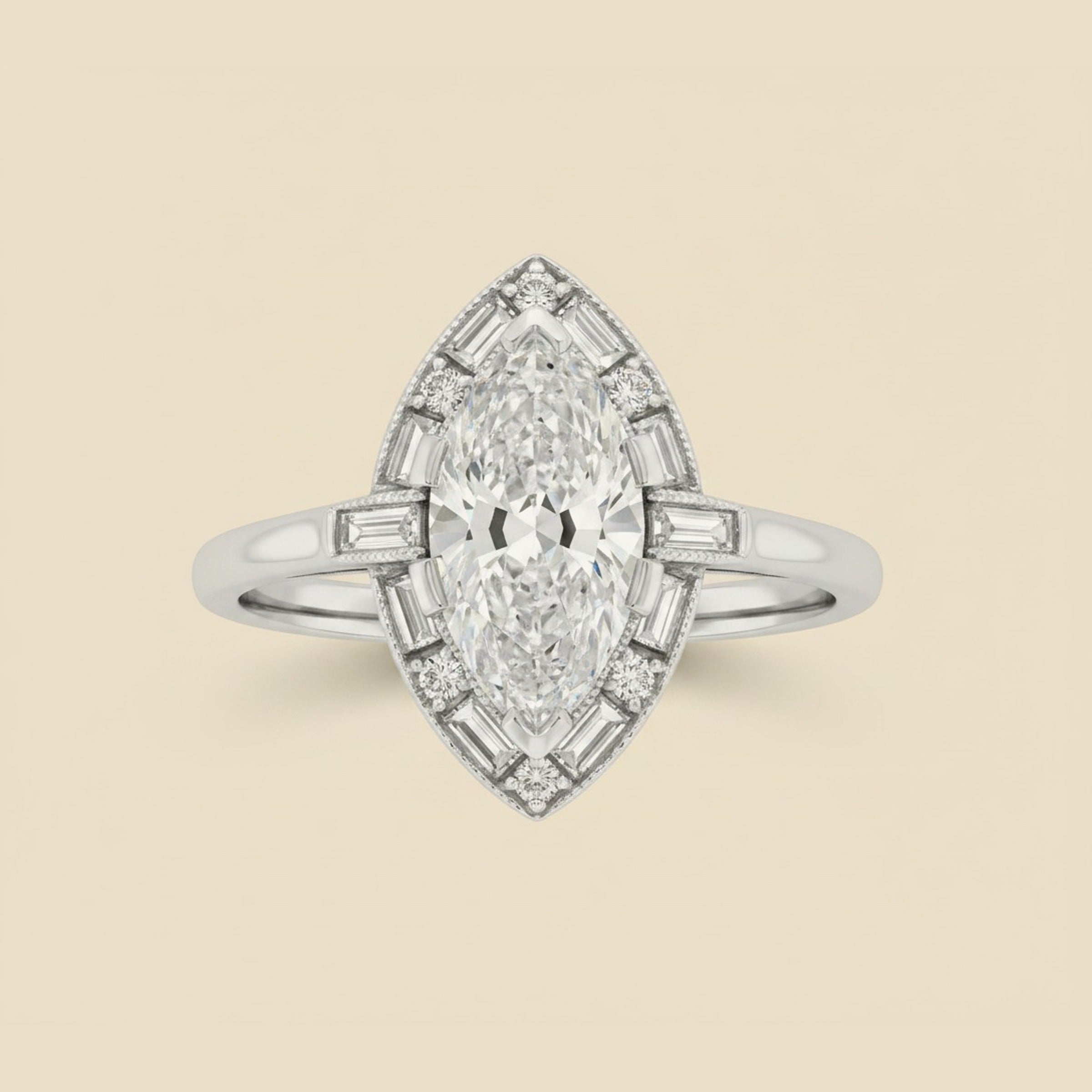 White Gold Marquise Shaped Diamond Engagement Ring 1.57cts.
