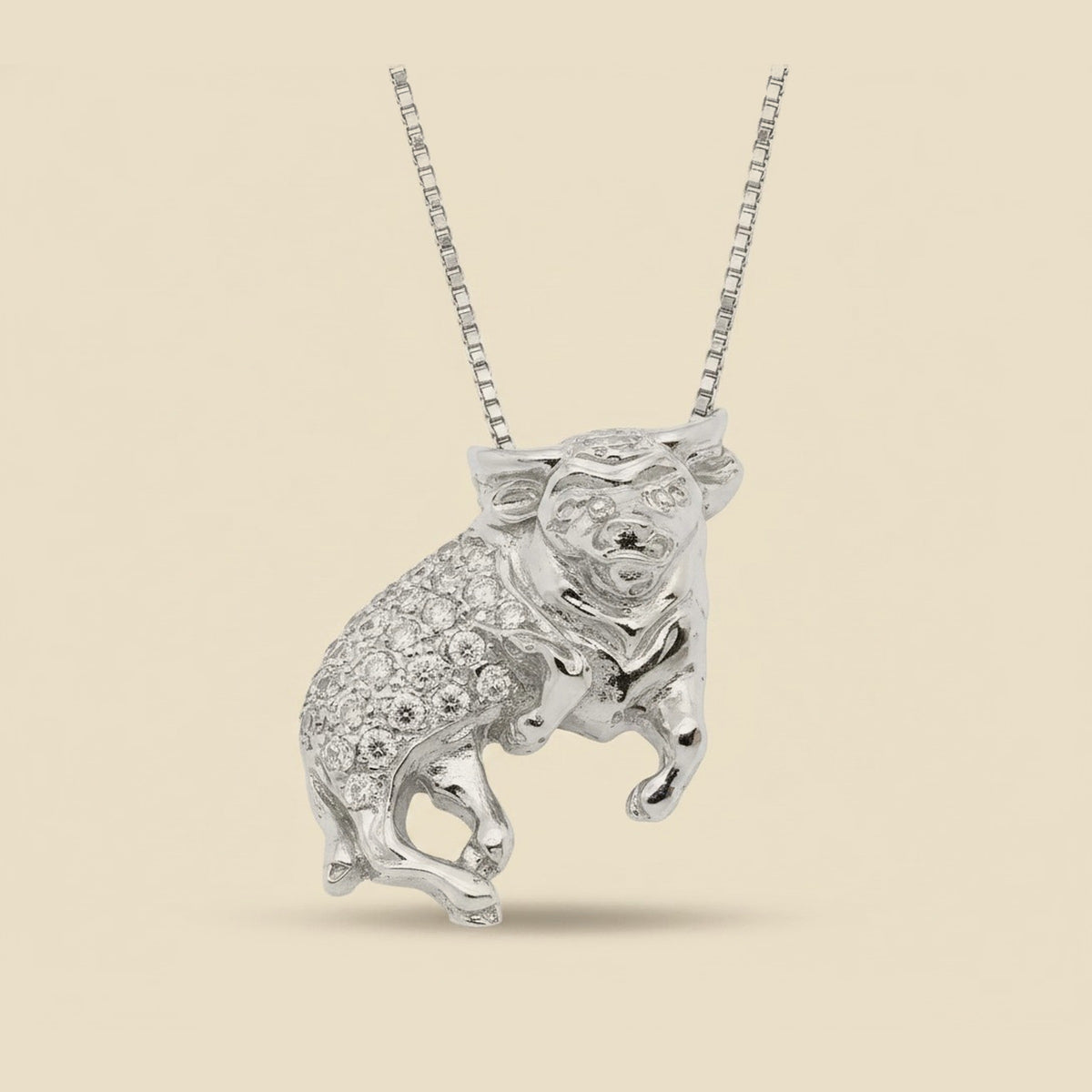 White Gold Pave Diamond Bull Pendant