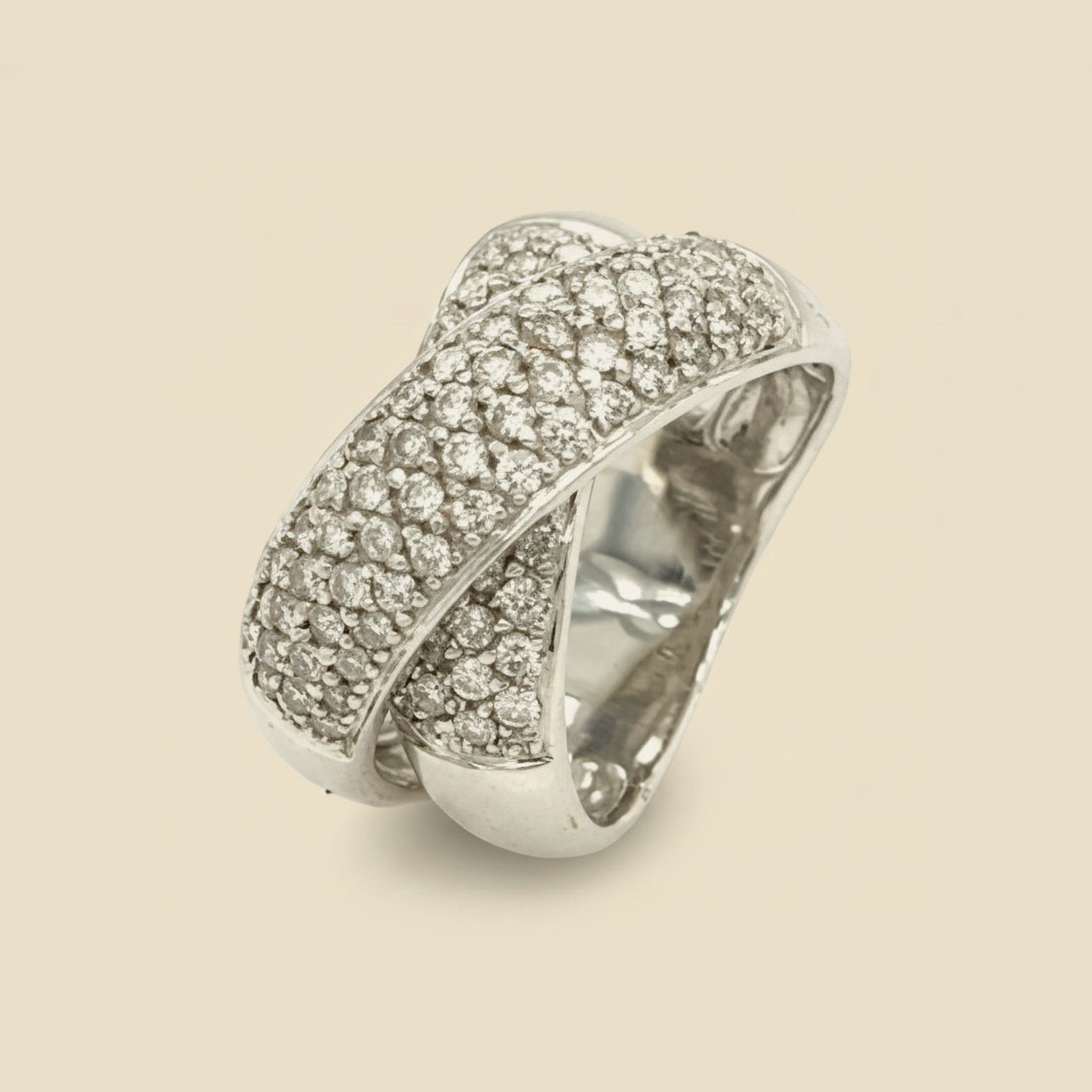 White Gold Pave Diamond Criss Cross Ring – Empire Diamond