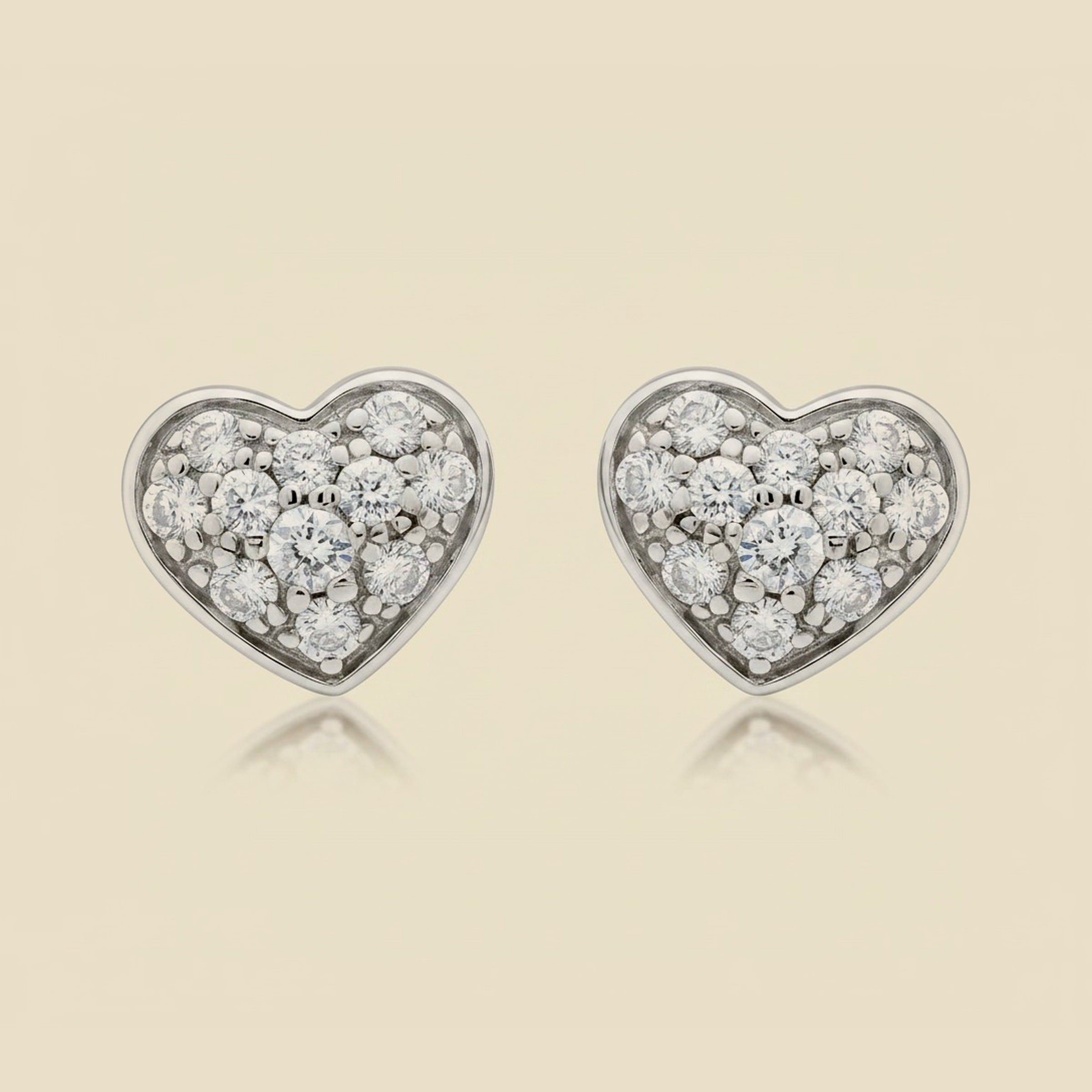 White Gold Pave Diamond Heart Stud Earrings