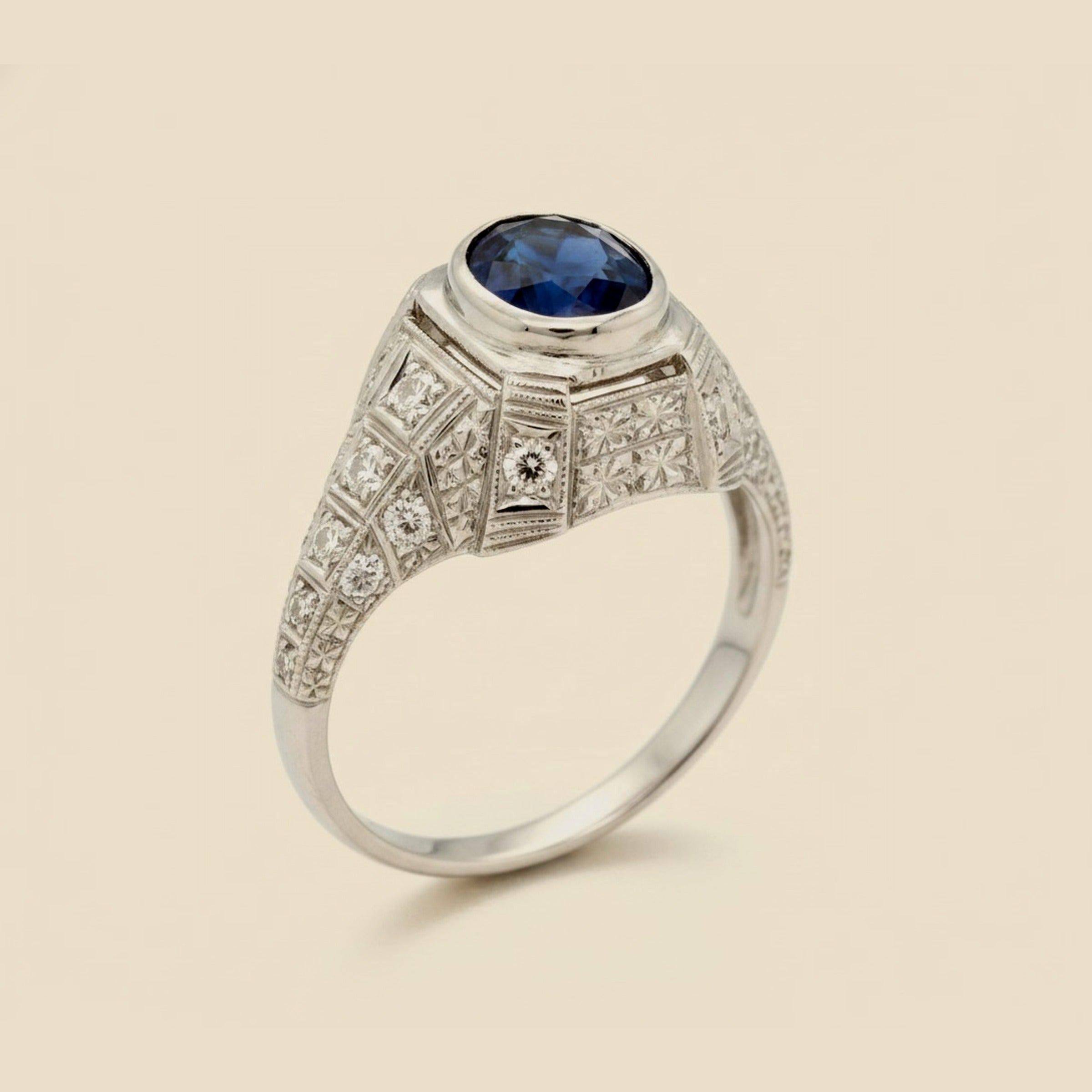 White Gold Sapphire and Diamond Cocktail Ring