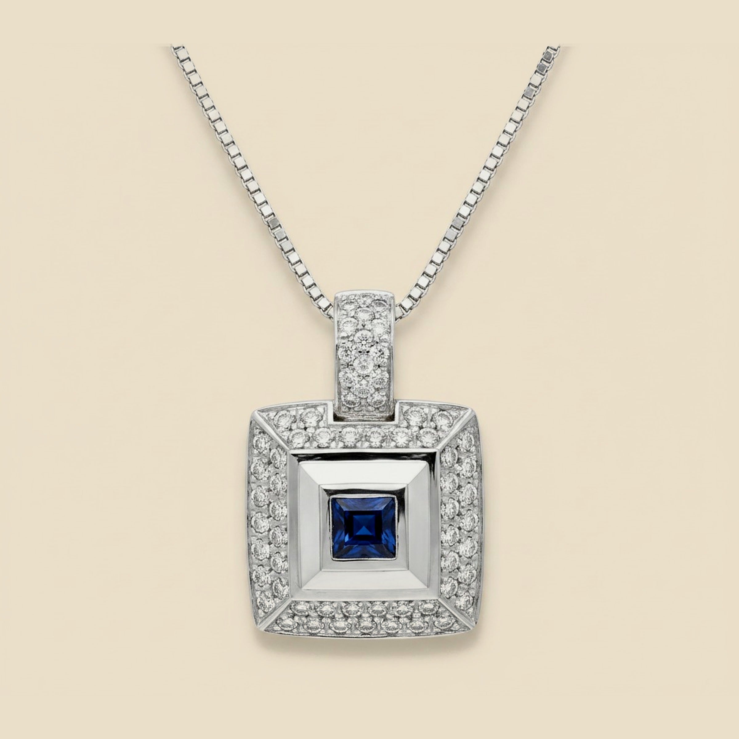 White Gold Sapphire & Diamond Pendant Necklace