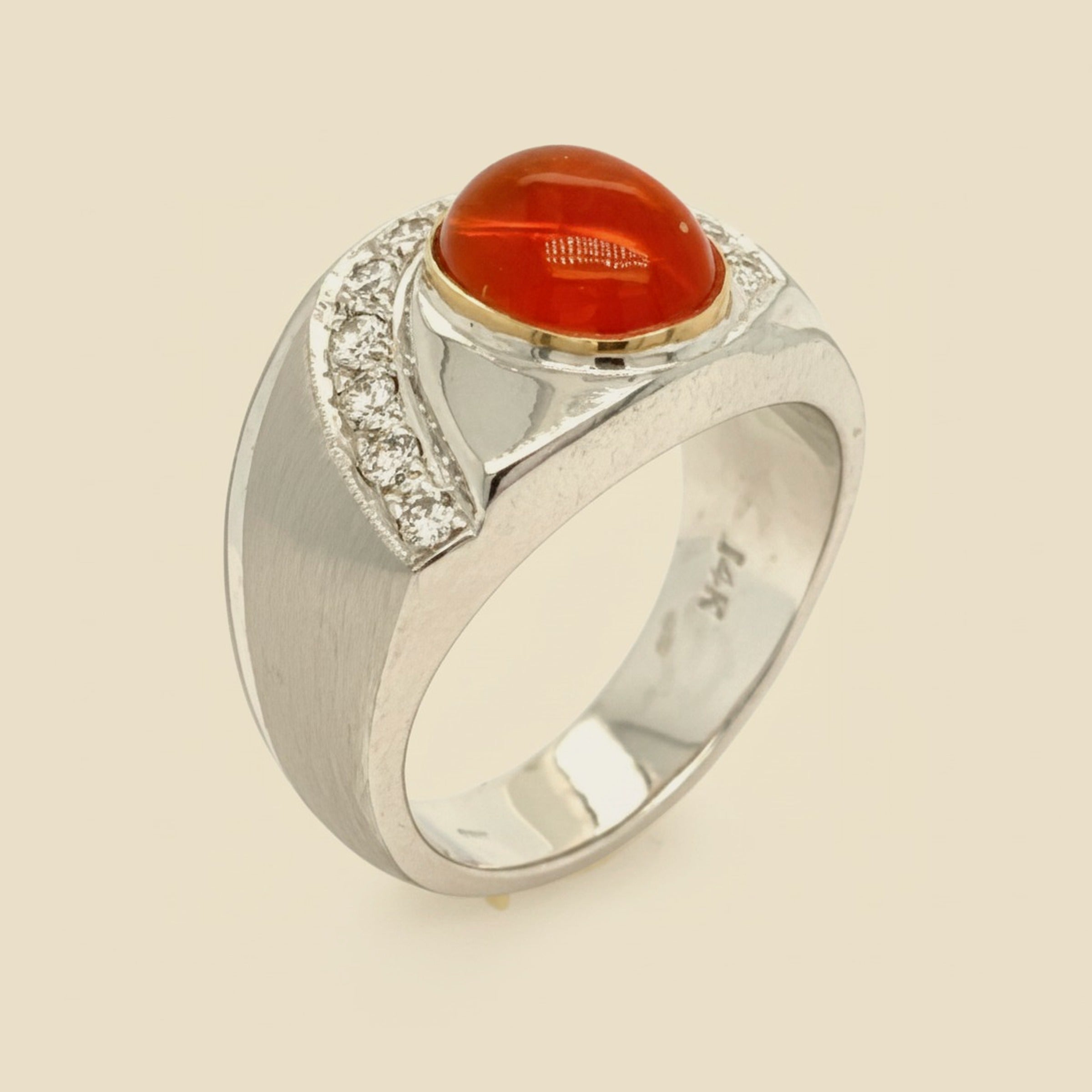 White Gold Satin Finish Cabachon Fire Opal and Diamond Ring – Empire Diamond