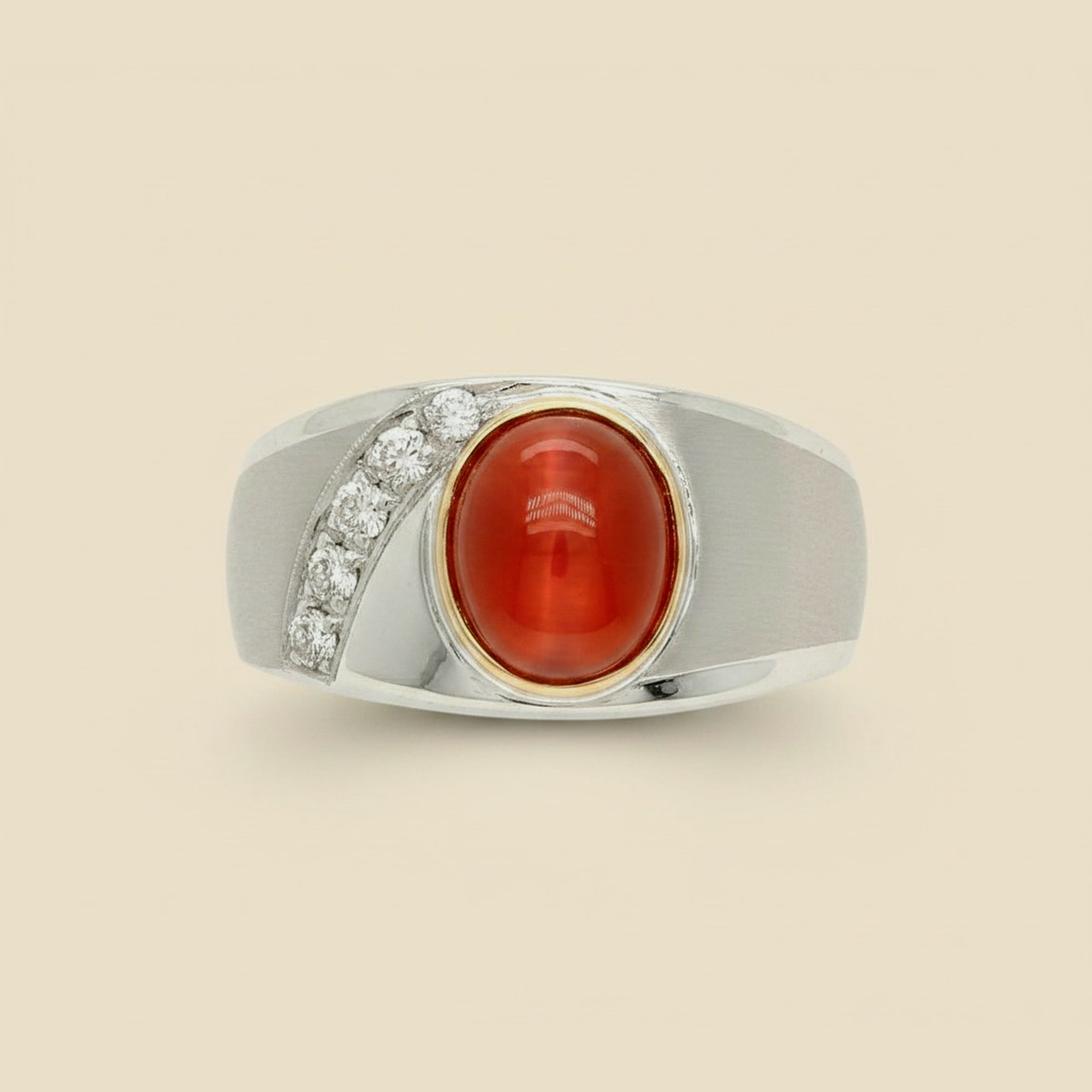 White Gold Satin Finish Cabachon Fire Opal and Diamond Ring – Empire Diamond – view 2