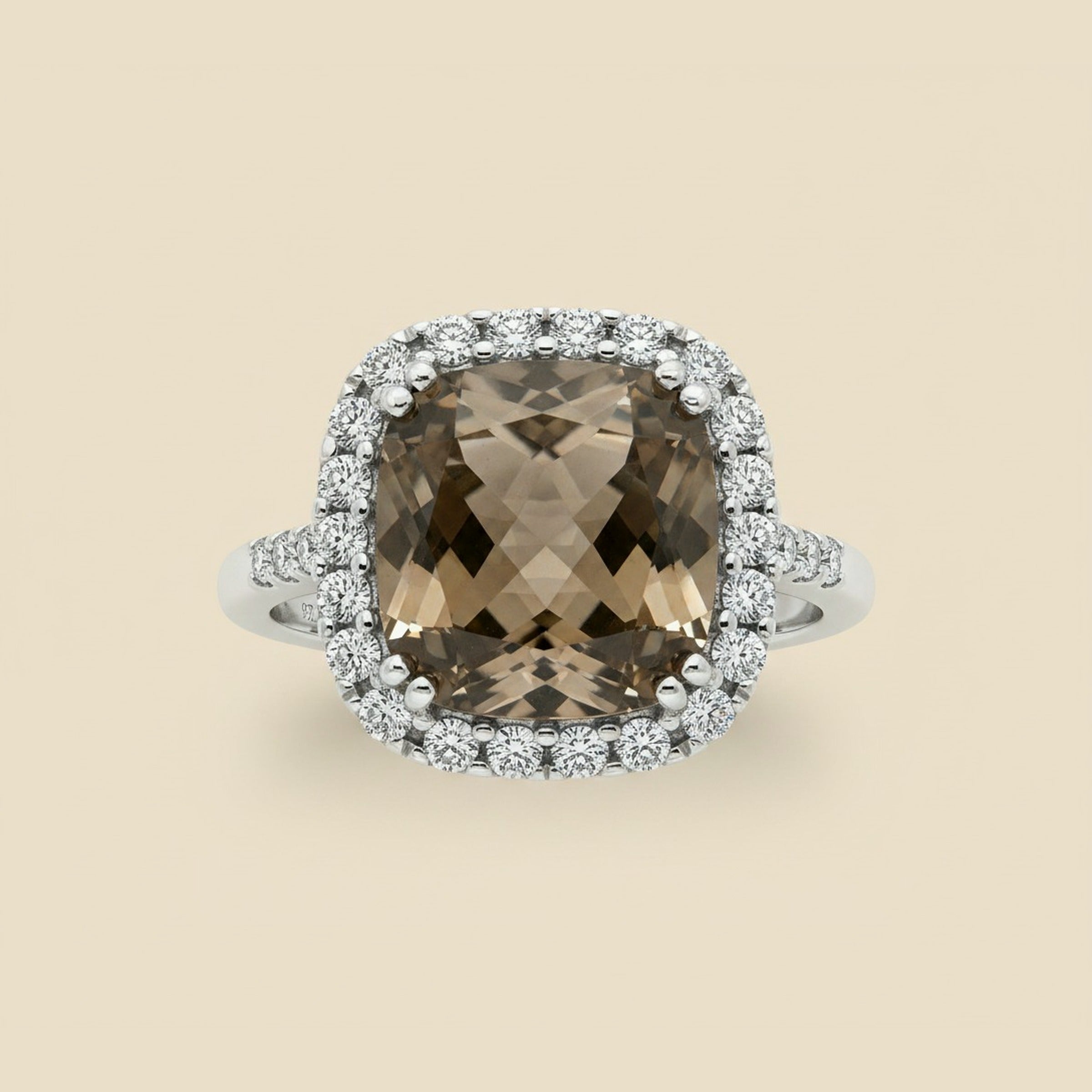 White Gold Smoky Topaz & Champagne Diamond Cocktail Ring – Empire Diamond – view 2