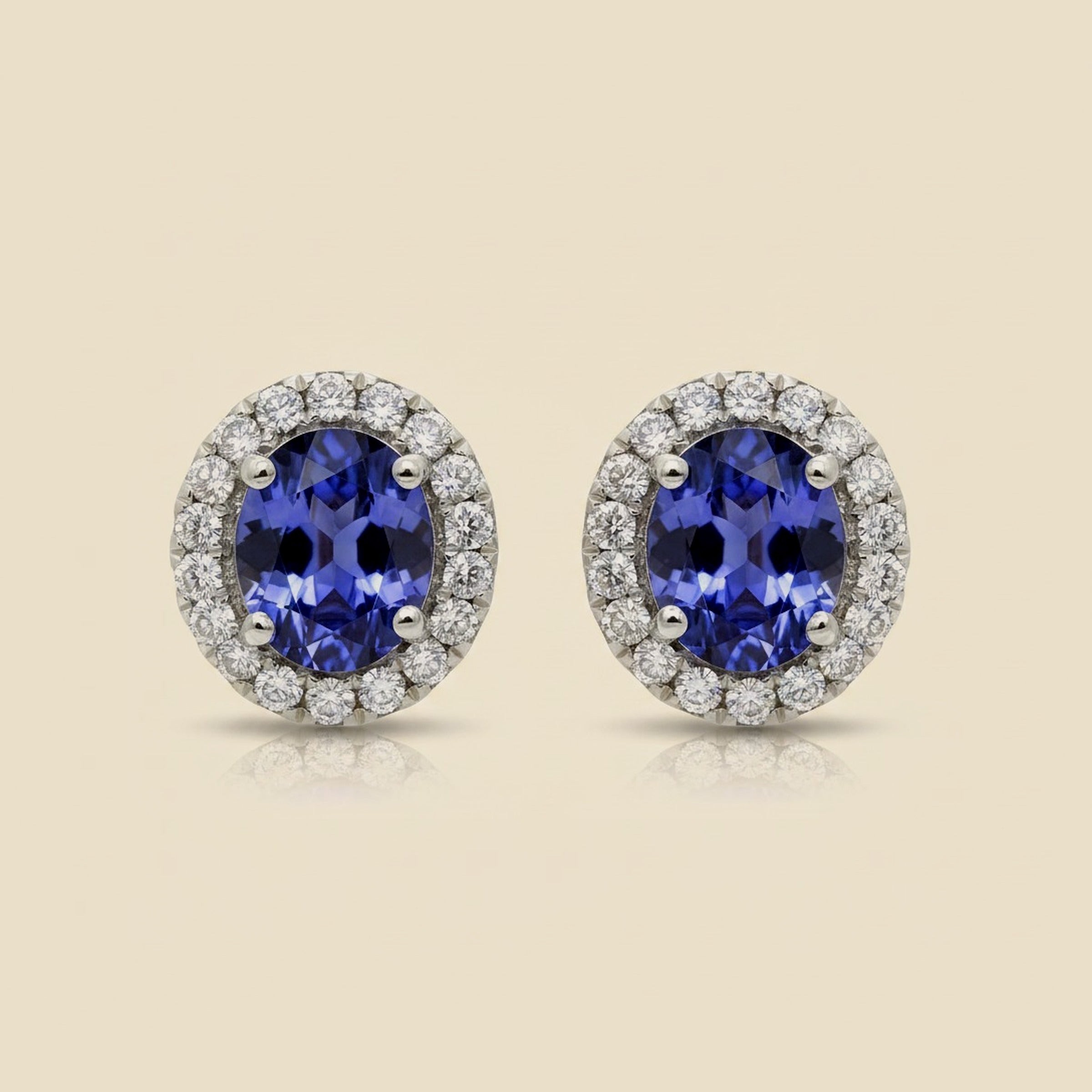 White Gold Tanzanite & Diamond Stud Earrings