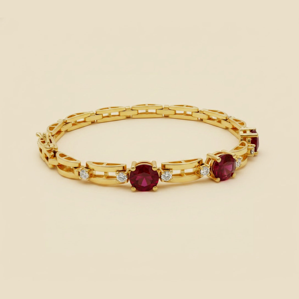 Yellow Gold Ruby and Small Diamond Line Bracelet