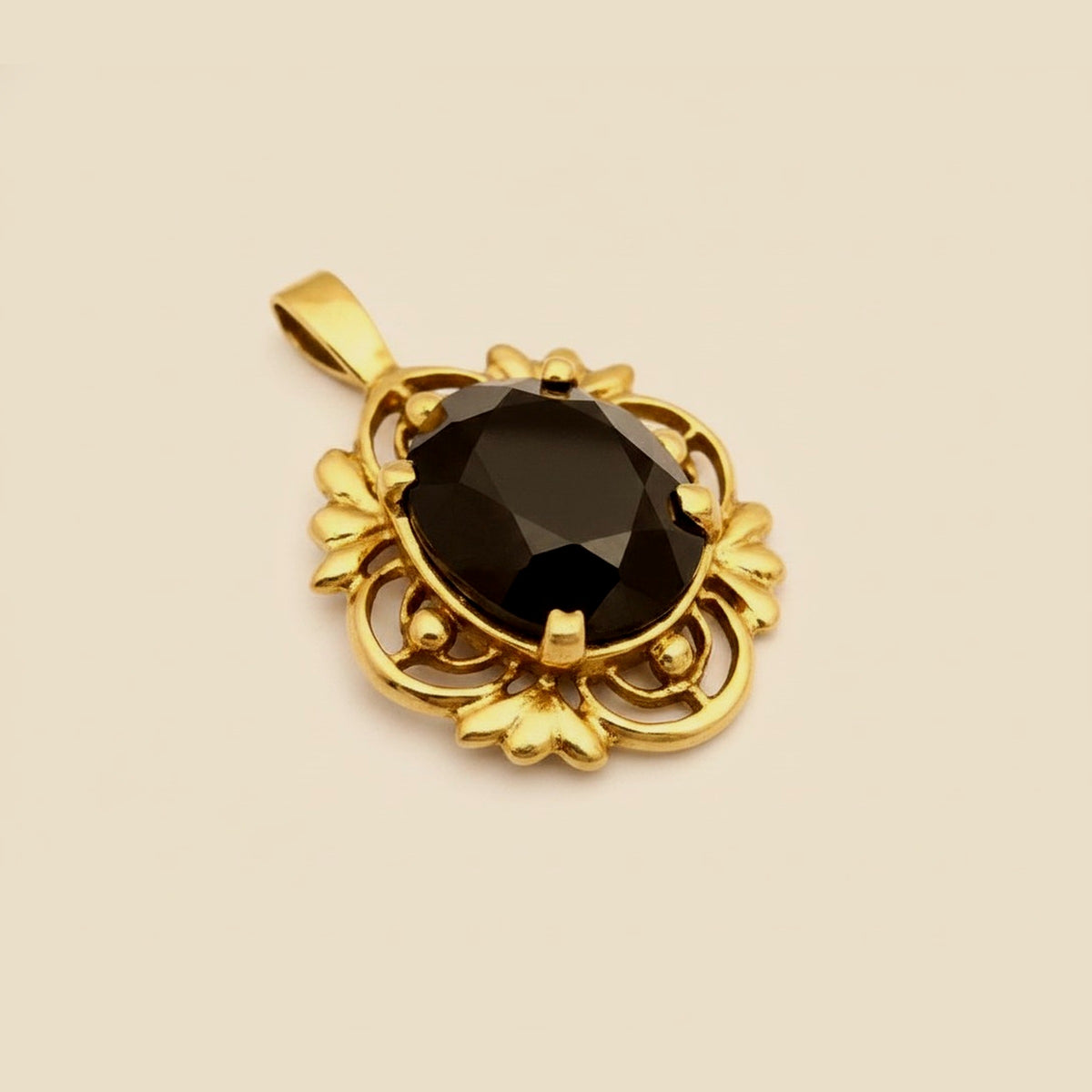 Yellow Gold Open Work Smokey Topaz Pendant