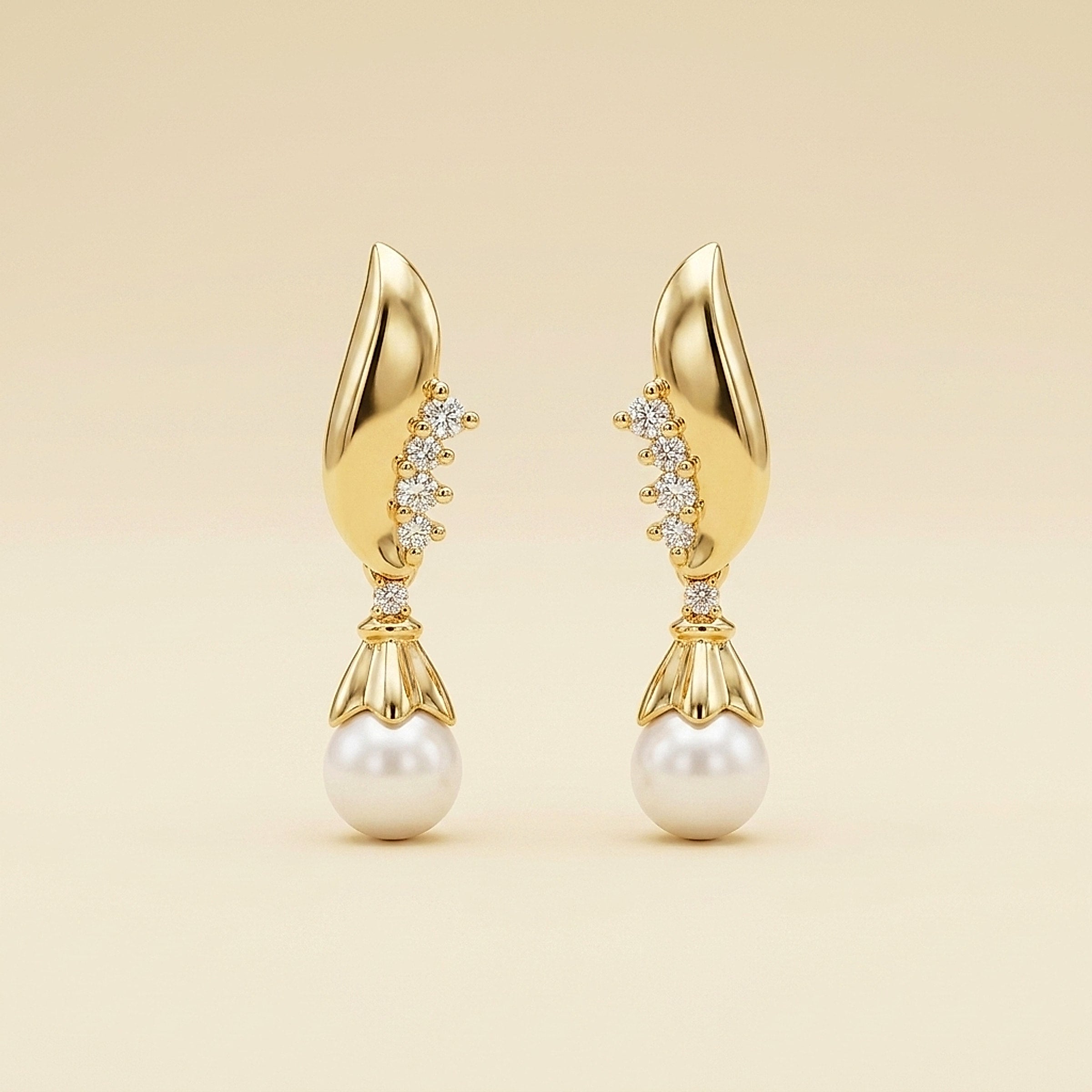 Yellow Gold Diamond & Cultured Pearl Tassel Earrings