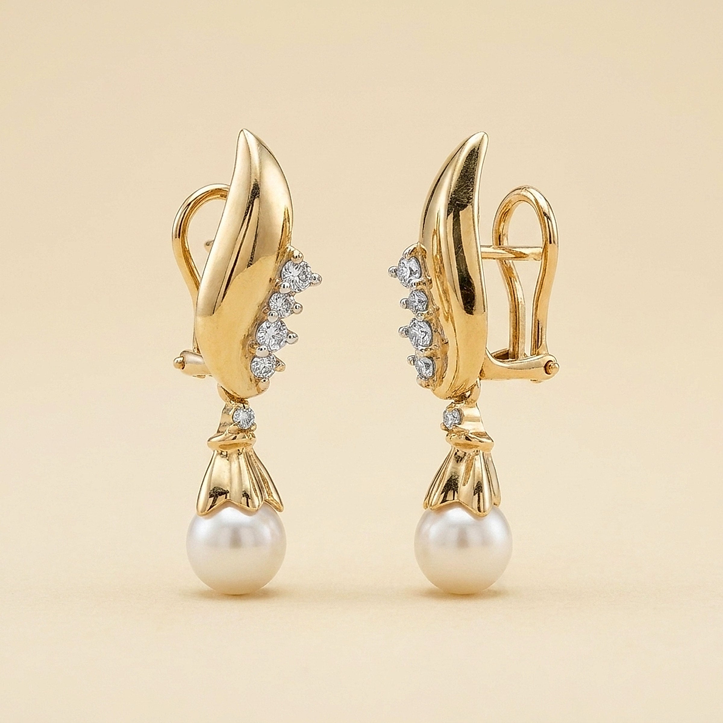 Yellow Gold Diamond & Cultured Pearl Tassel Earrings