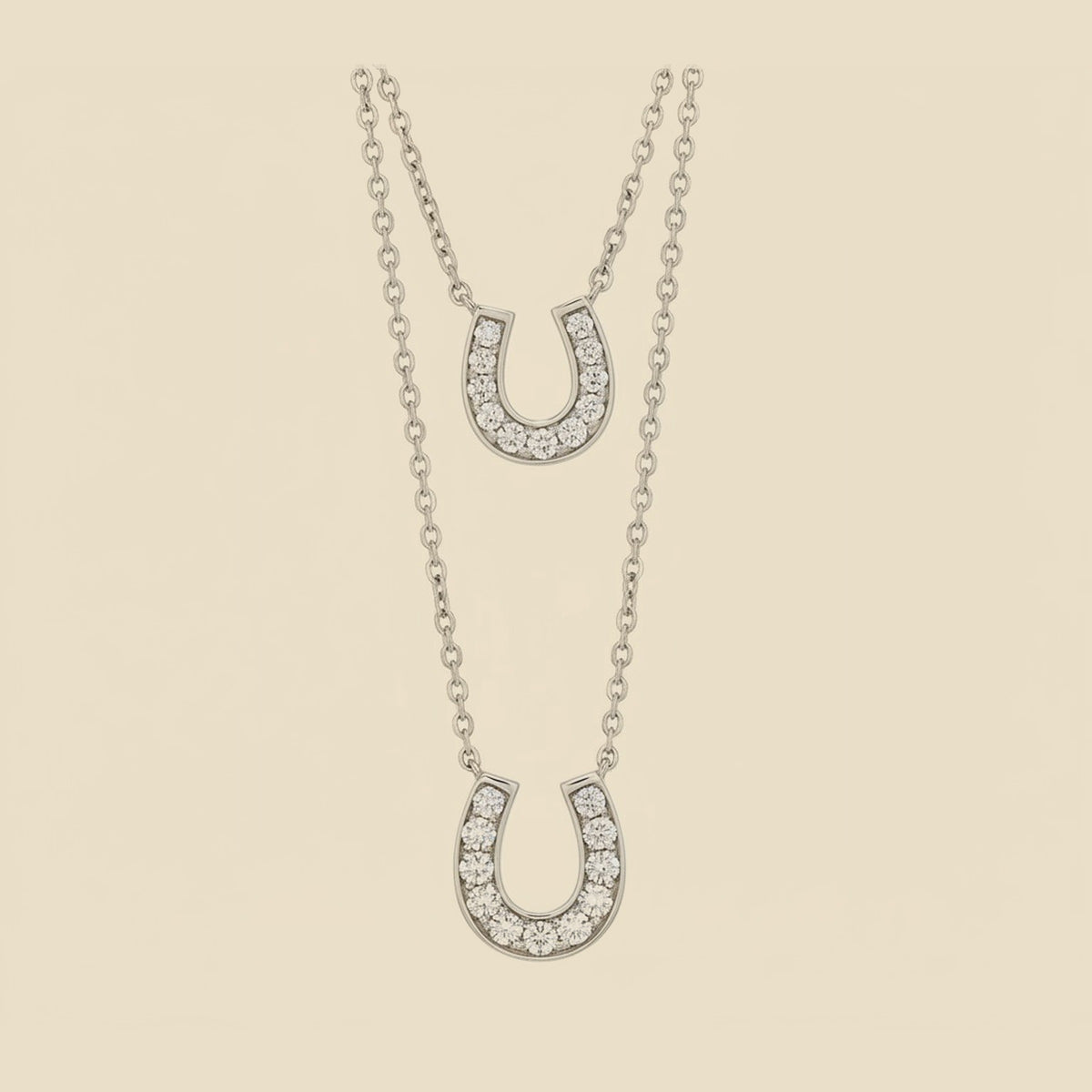 White Gold Double Diamond Horseshoe Pendant