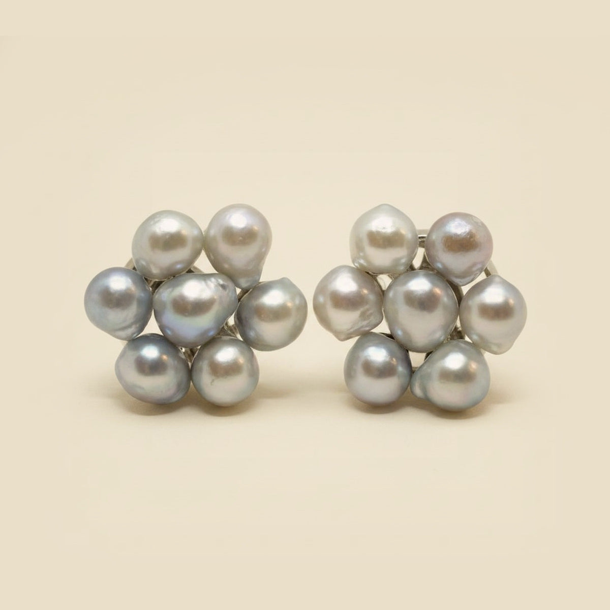 White Gold Gray Baroque Pearl Cluster Earrings