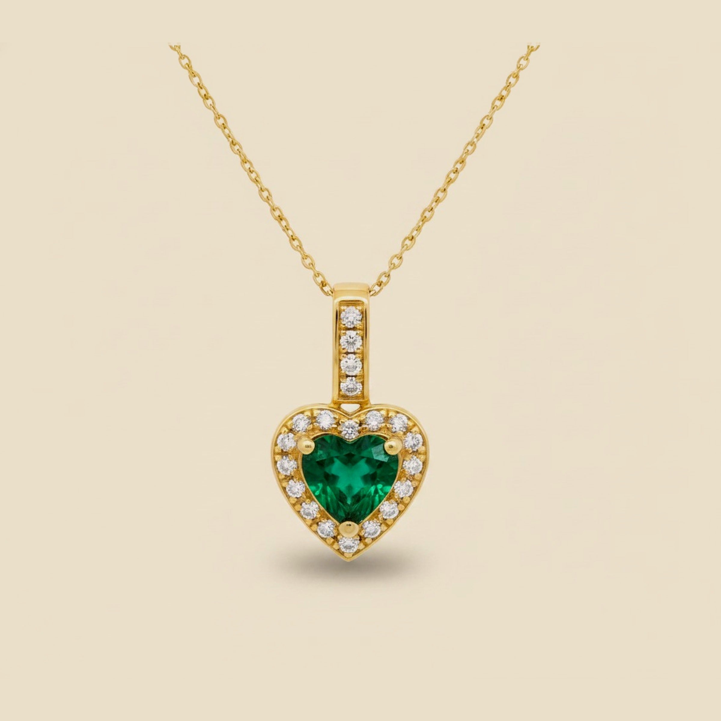 Yellow Gold 18k Natural Emerald and Pave Diamond Heart Pendant