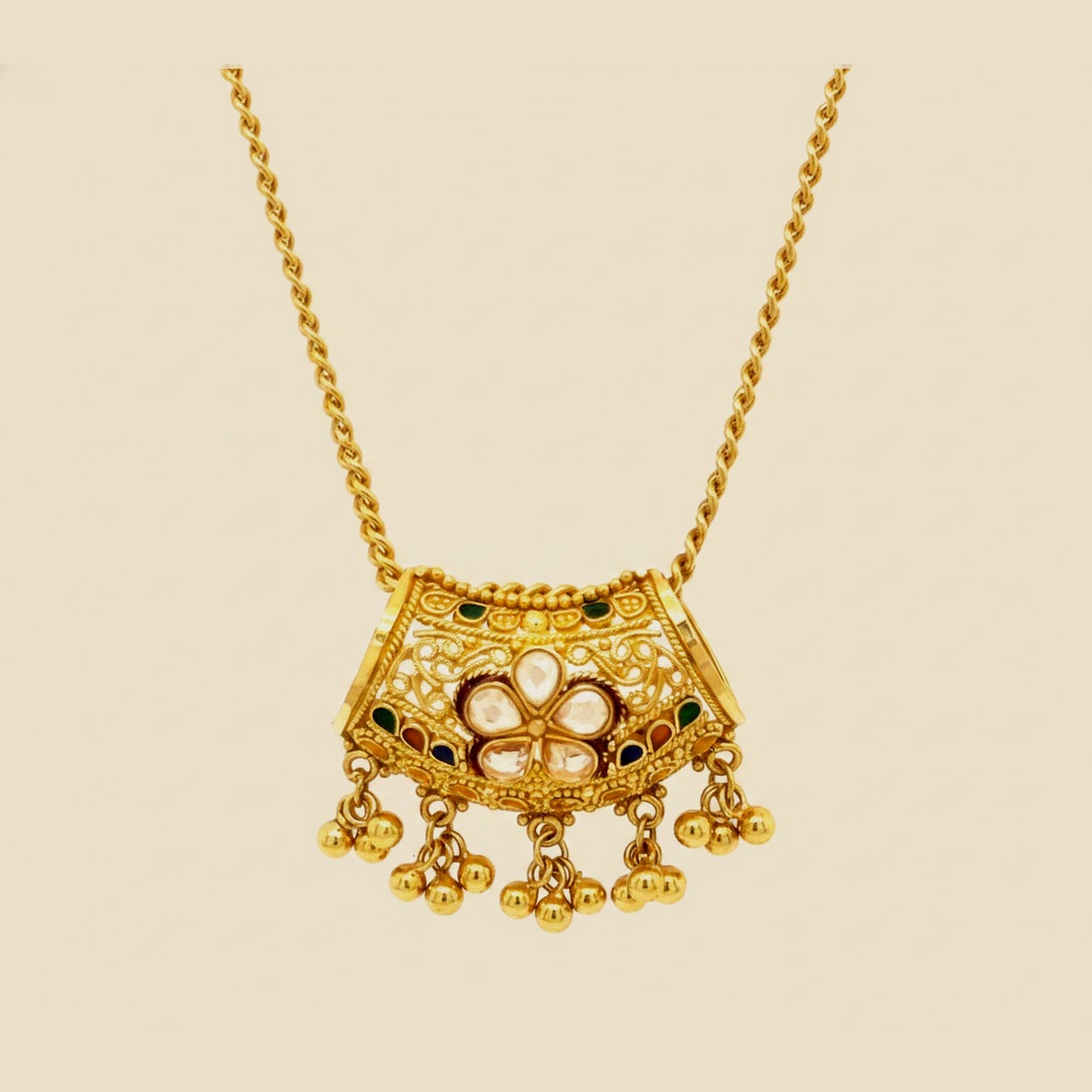 Yellow Gold 22k Diamond Slide Pendant Necklace