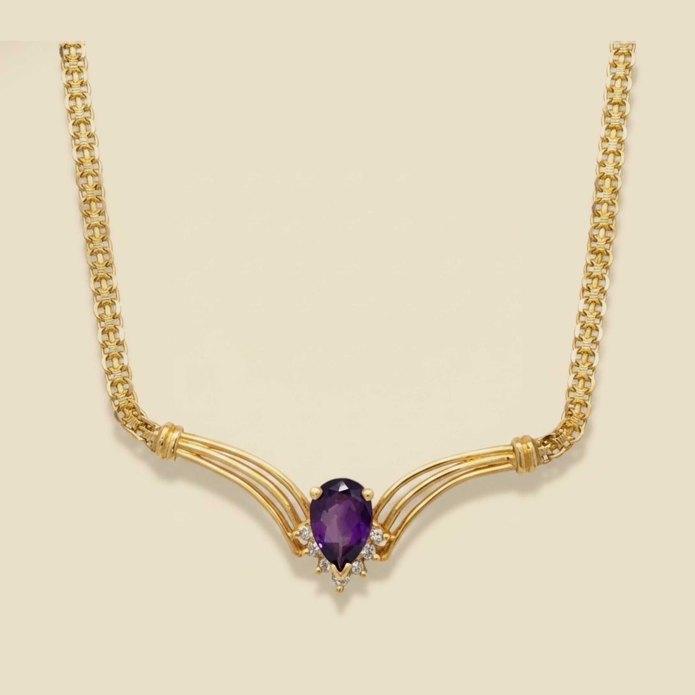Yellow Gold Amethyst & Diamond Necklace