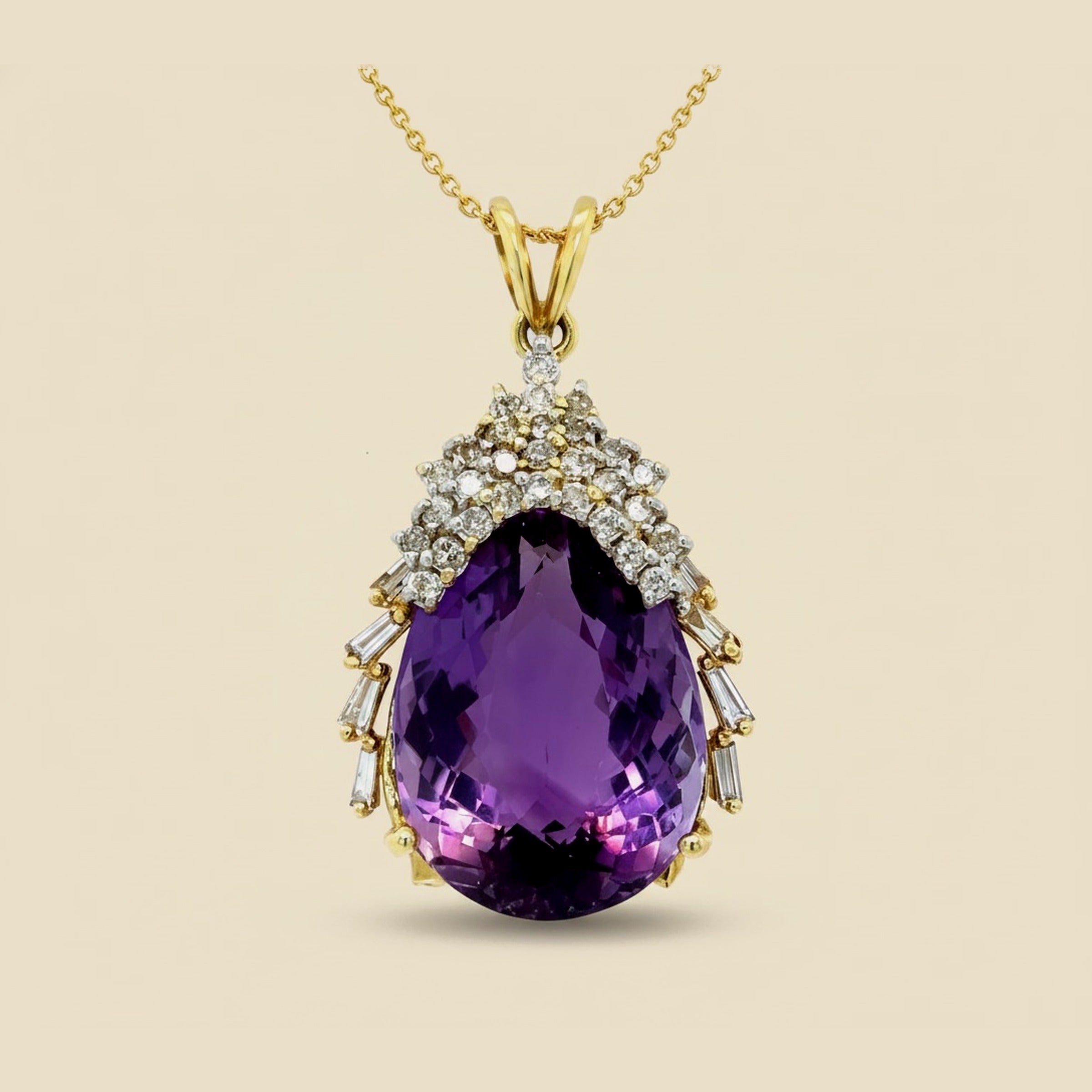 Yellow Gold Amethyst & Diamond Pendant