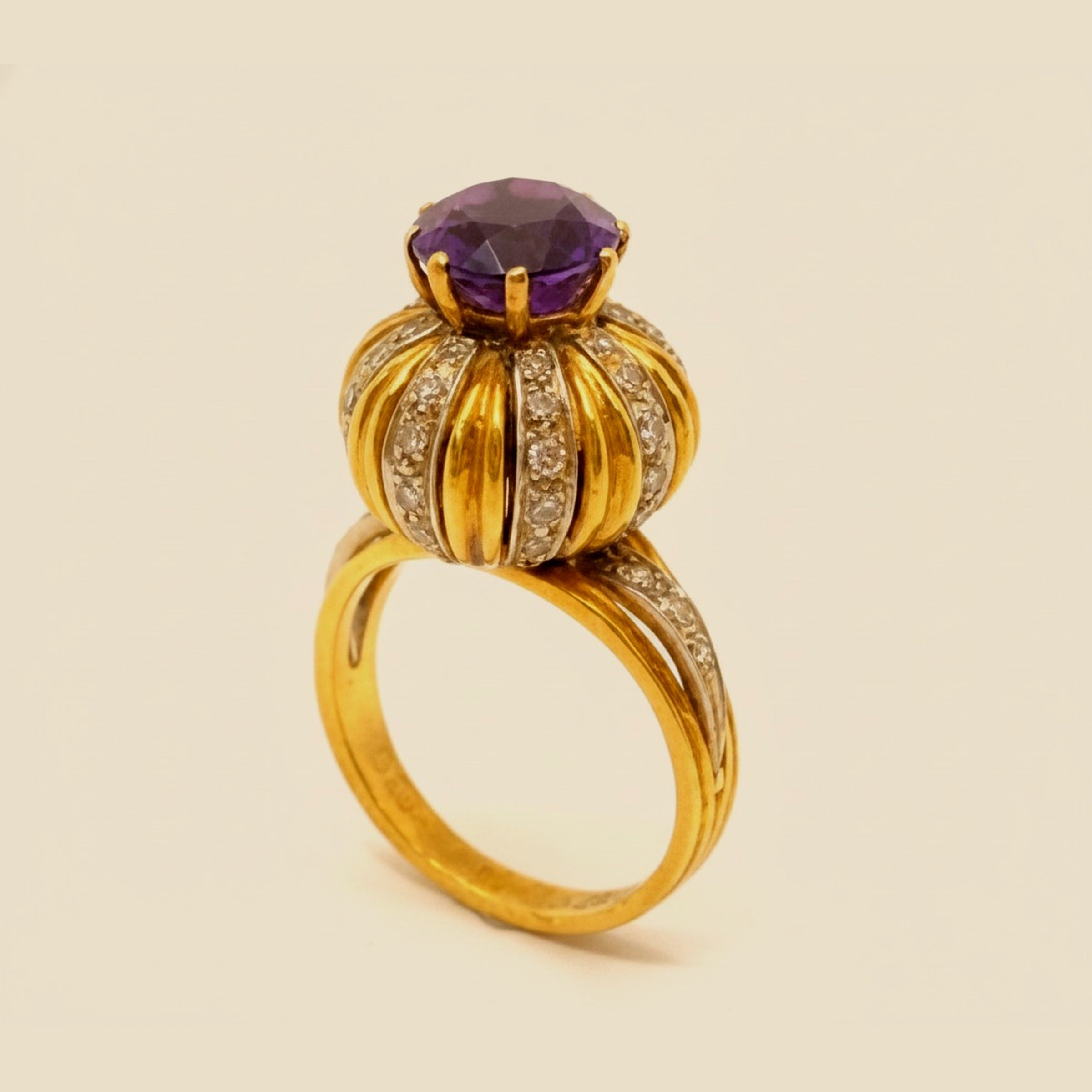 Yellow Gold Amethyst & Diamond Tower Cocktail Ring – Empire Diamond