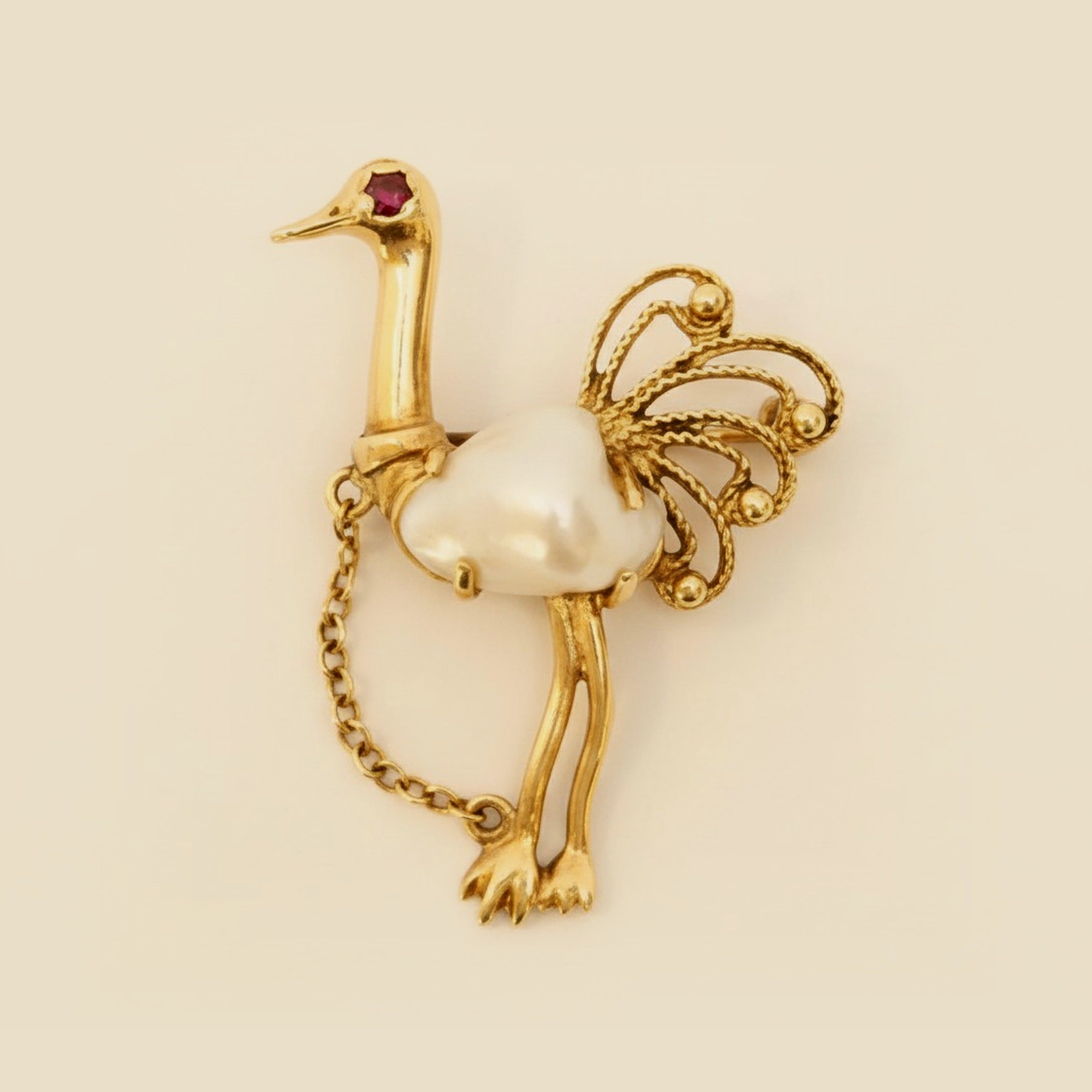 Yellow Gold Baroque Pearl Osterich Pin – Empire Diamond