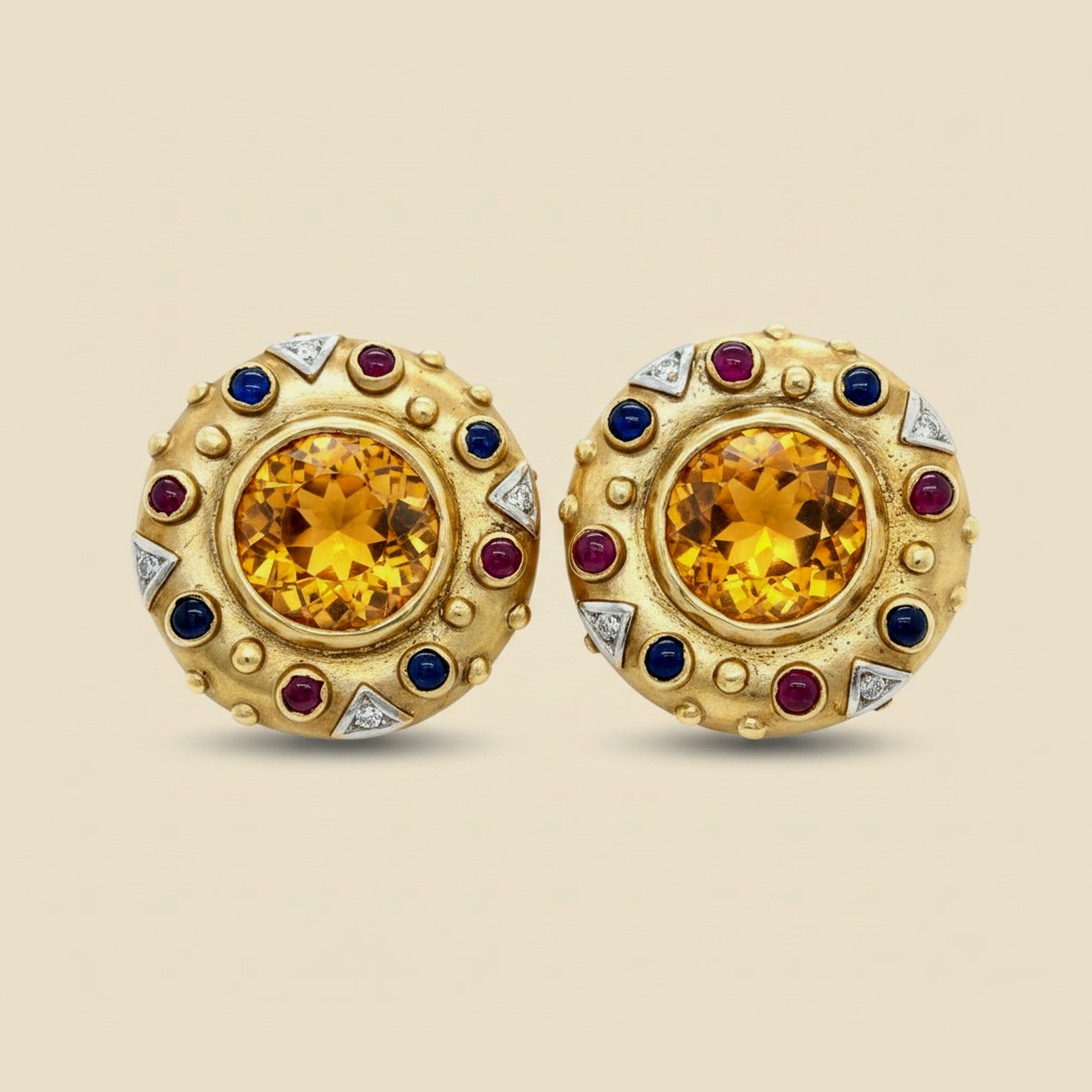 Yellow Gold Bezel Set Multi-Stone Large Round Earclips – Empire Diamond