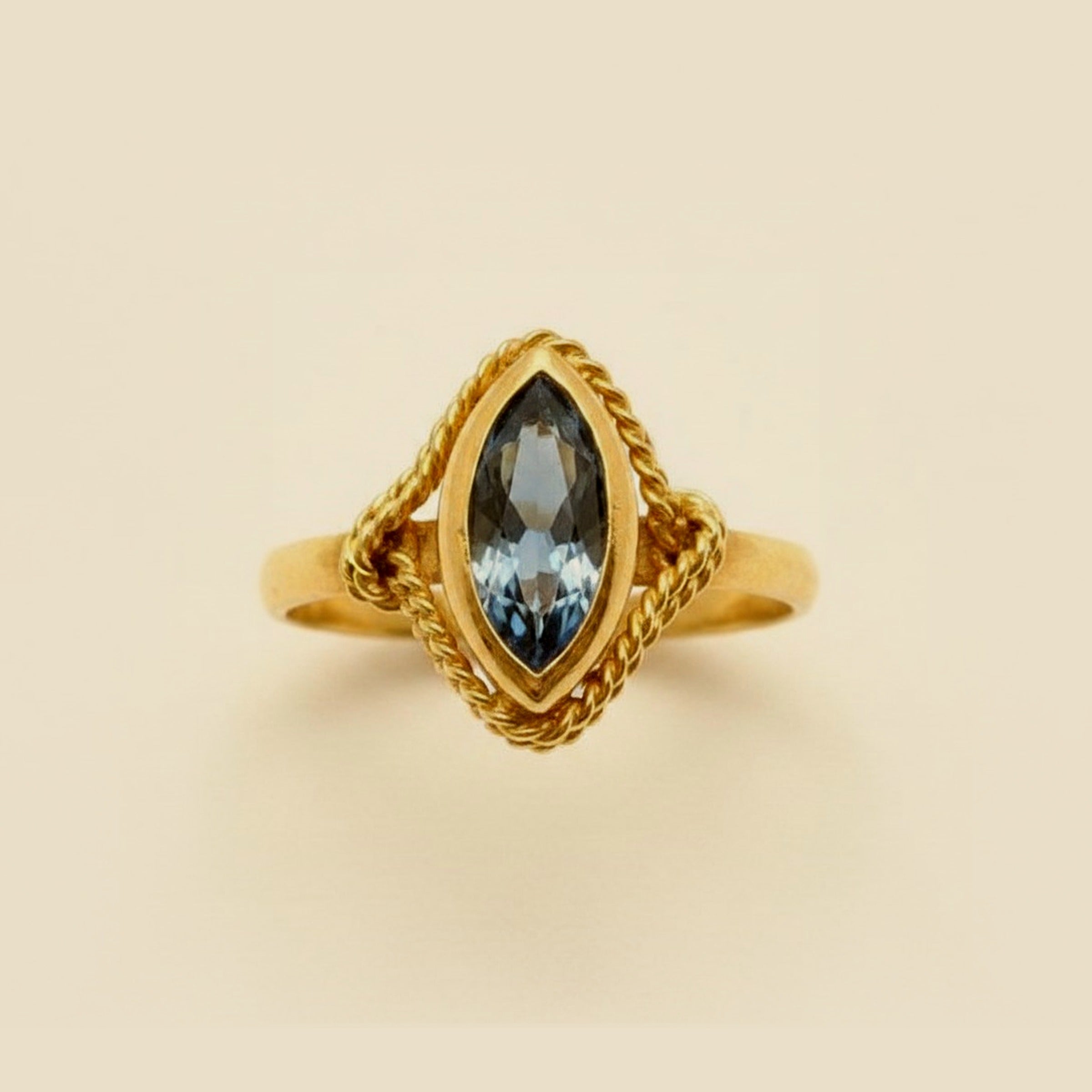 Yellow Gold Bezel Set Natural Marquise Sapphire Ring – Empire Diamond – view 2