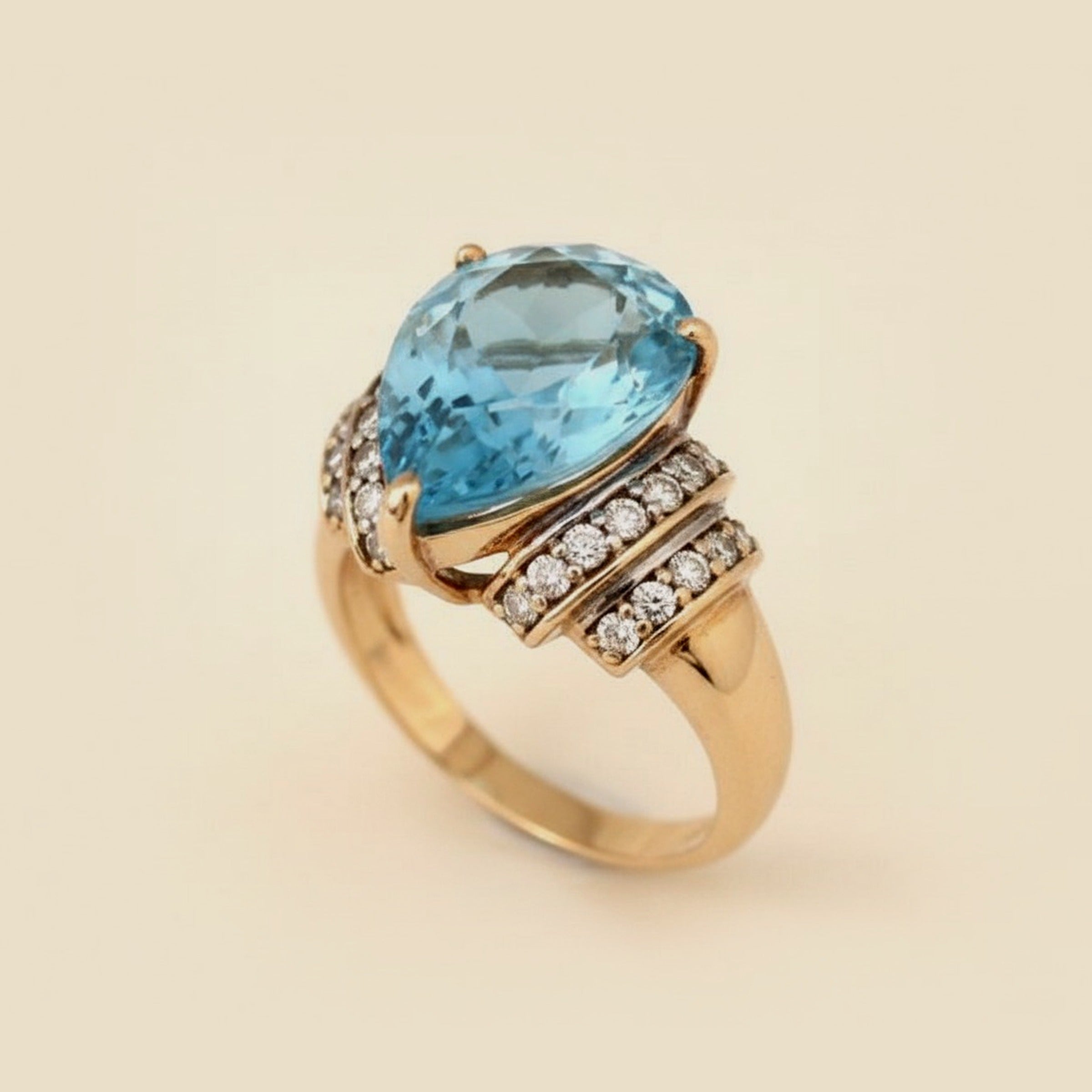 Yellow Gold Blue Topaz and Diamond Cocktail Ring – Empire Diamond