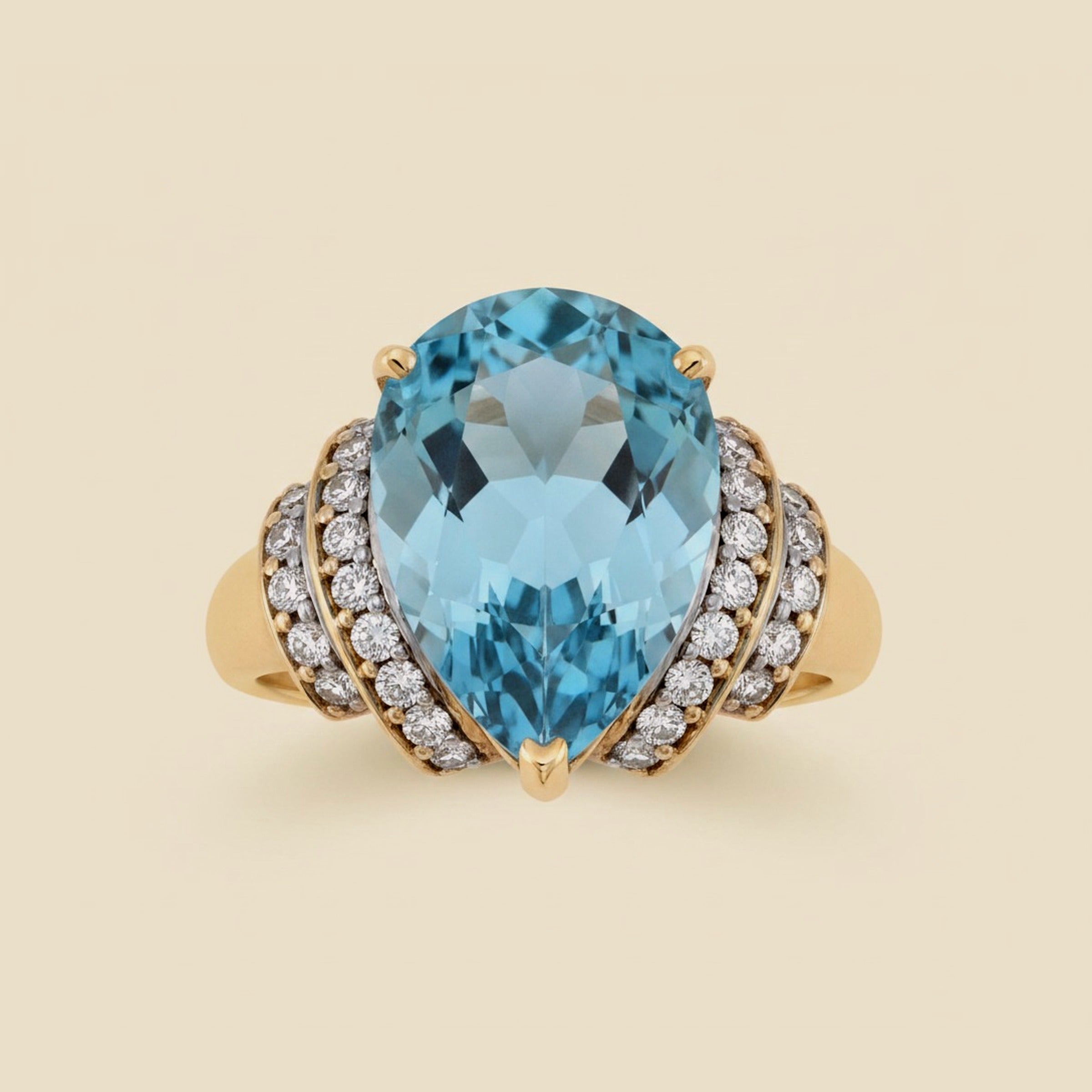Yellow Gold Blue Topaz and Diamond Cocktail Ring – Empire Diamond – view 2