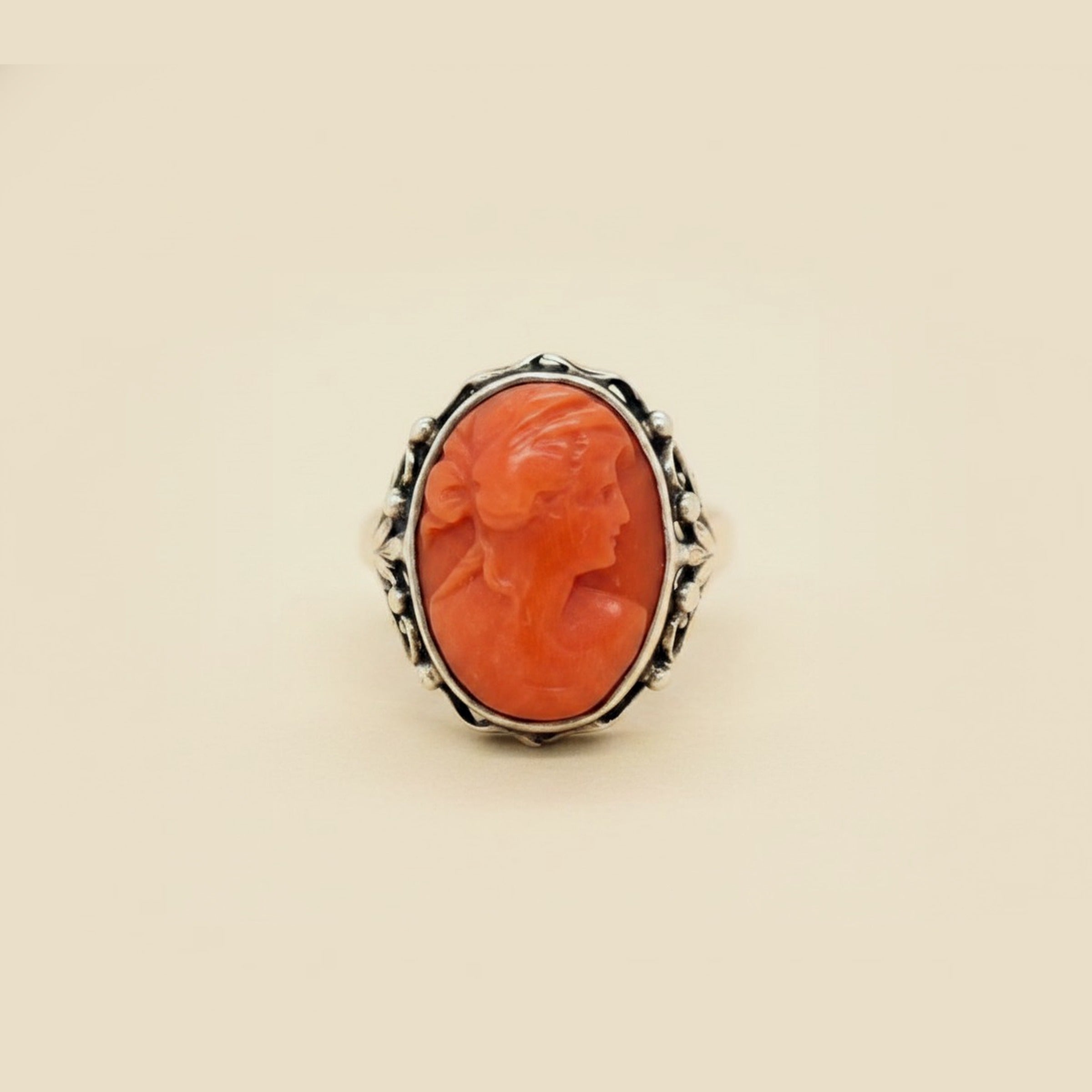 Yellow Gold Carved Red Coral Ring