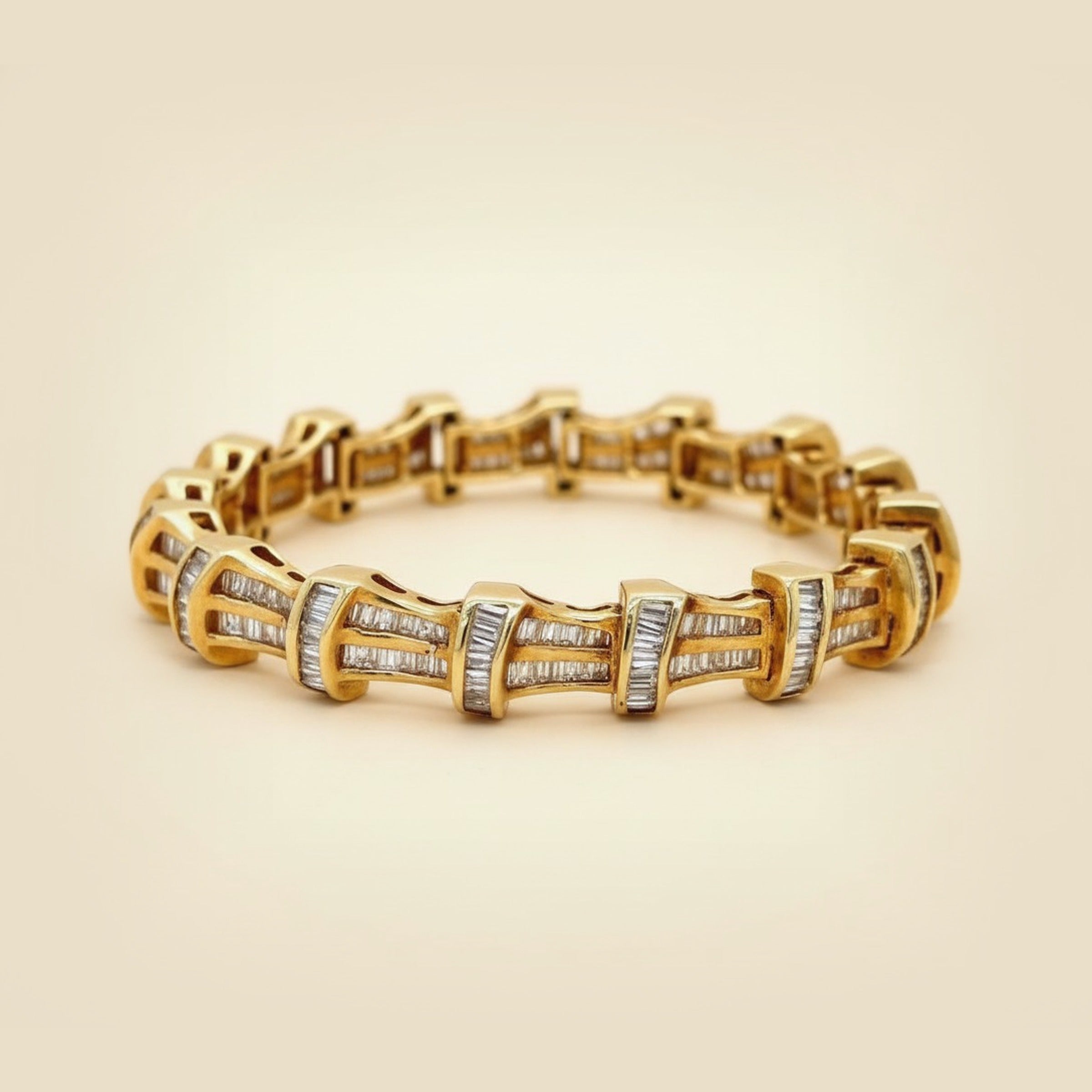 Yellow Gold Channel Set Diamond Cross-over Line Bracelet