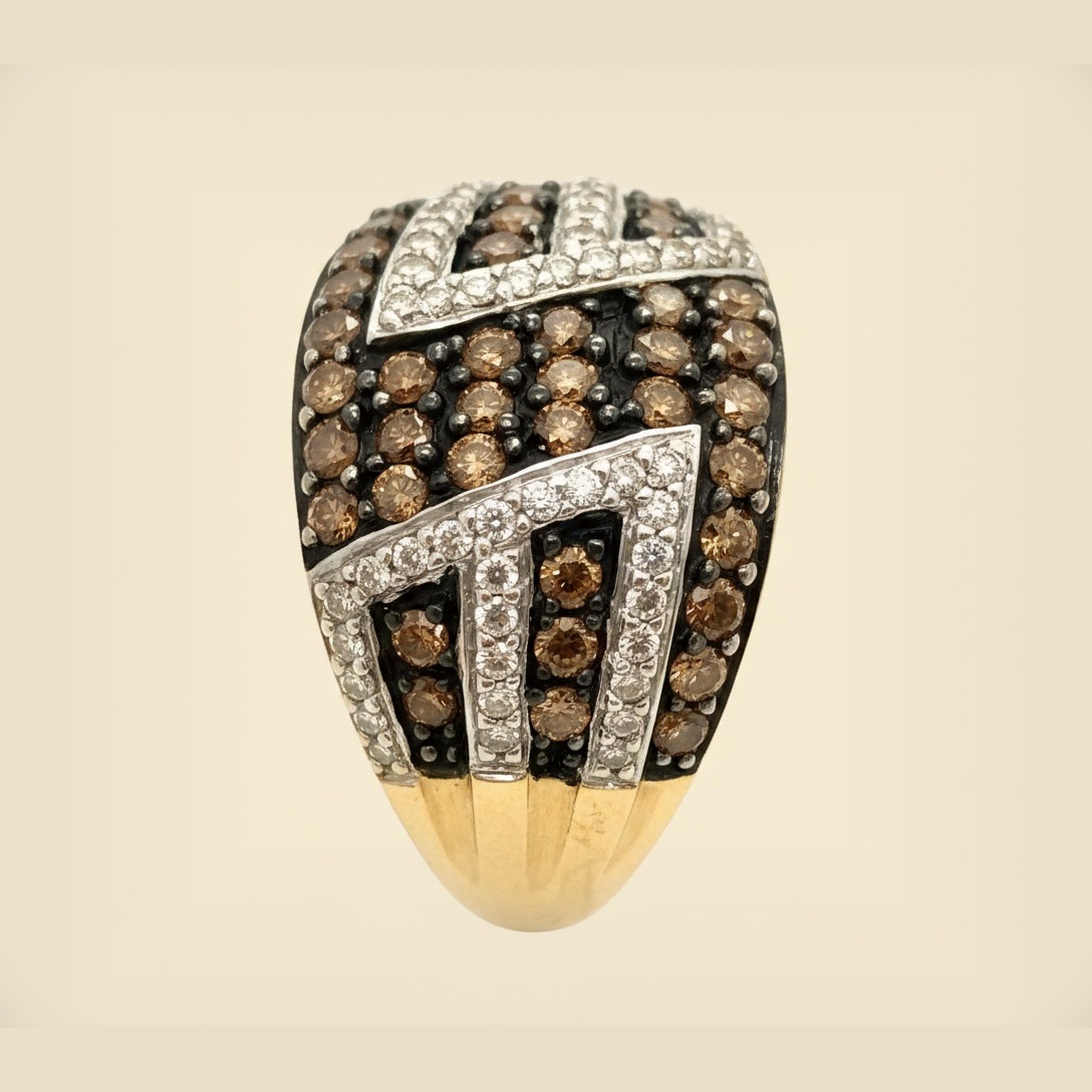 Yellow Gold Chocolate and White Diamond Zig Zag Ring