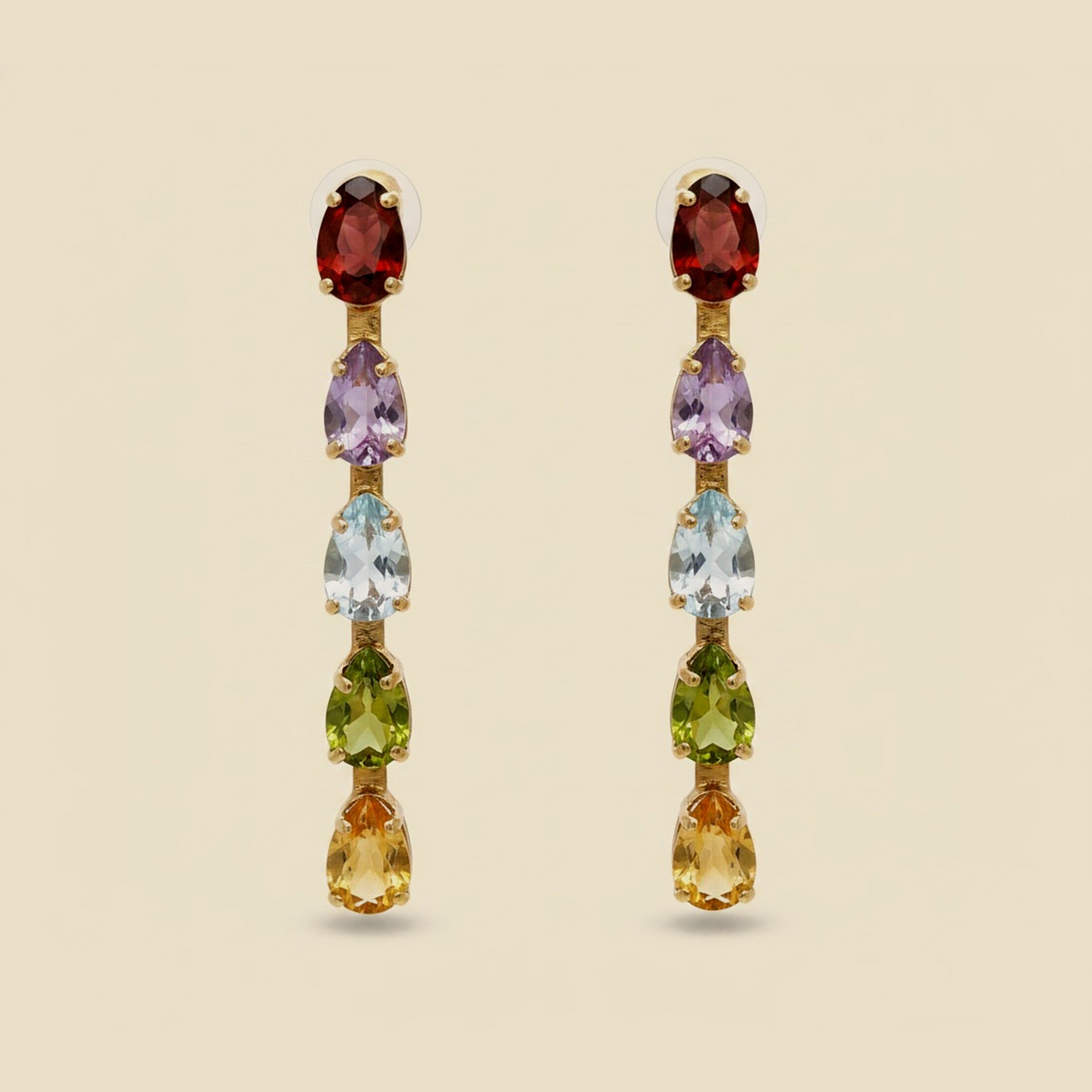 Yellow Gold Colored Stone Teardrop Earrings
