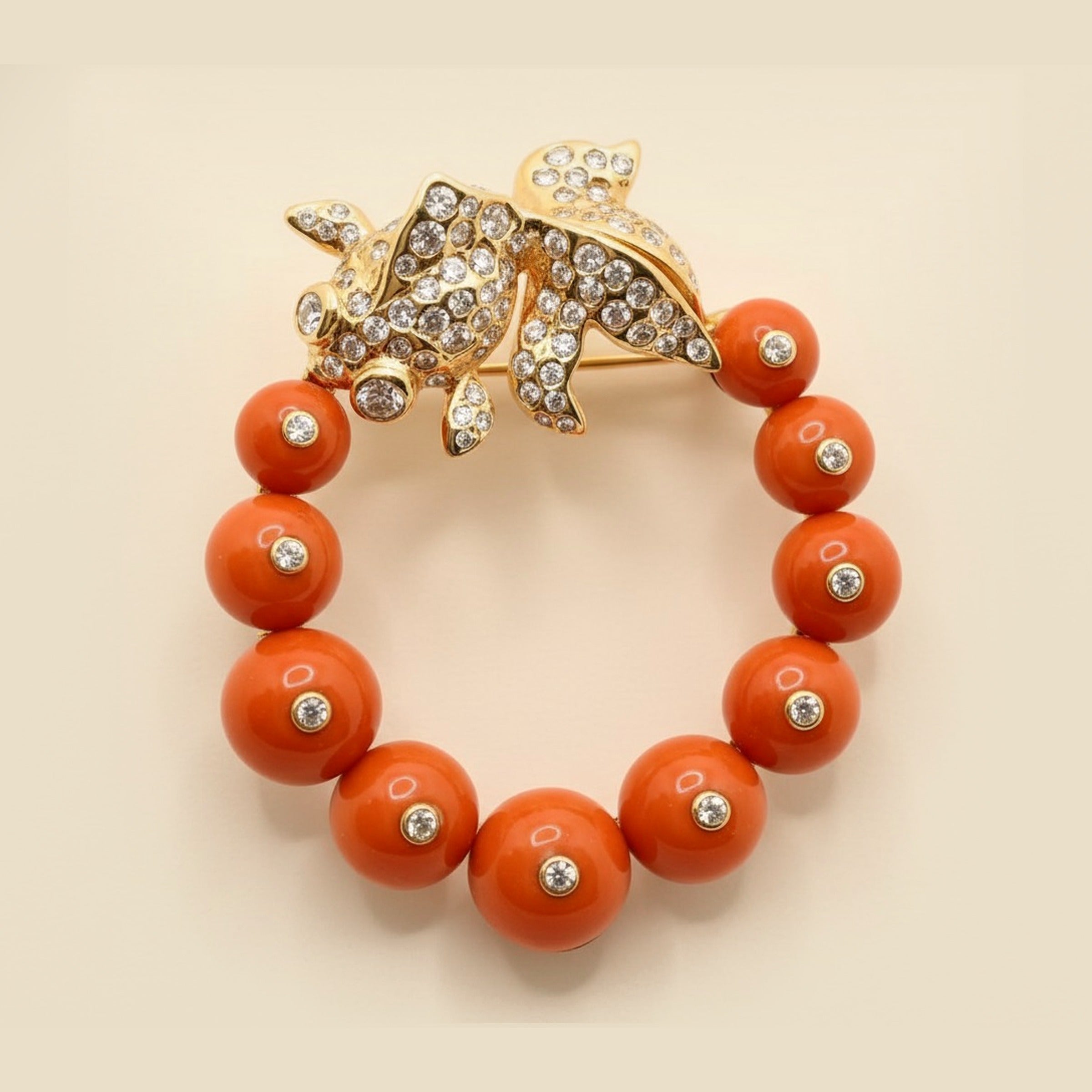 Yellow Gold Coral & Diamond Koi Pin – Empire Diamond