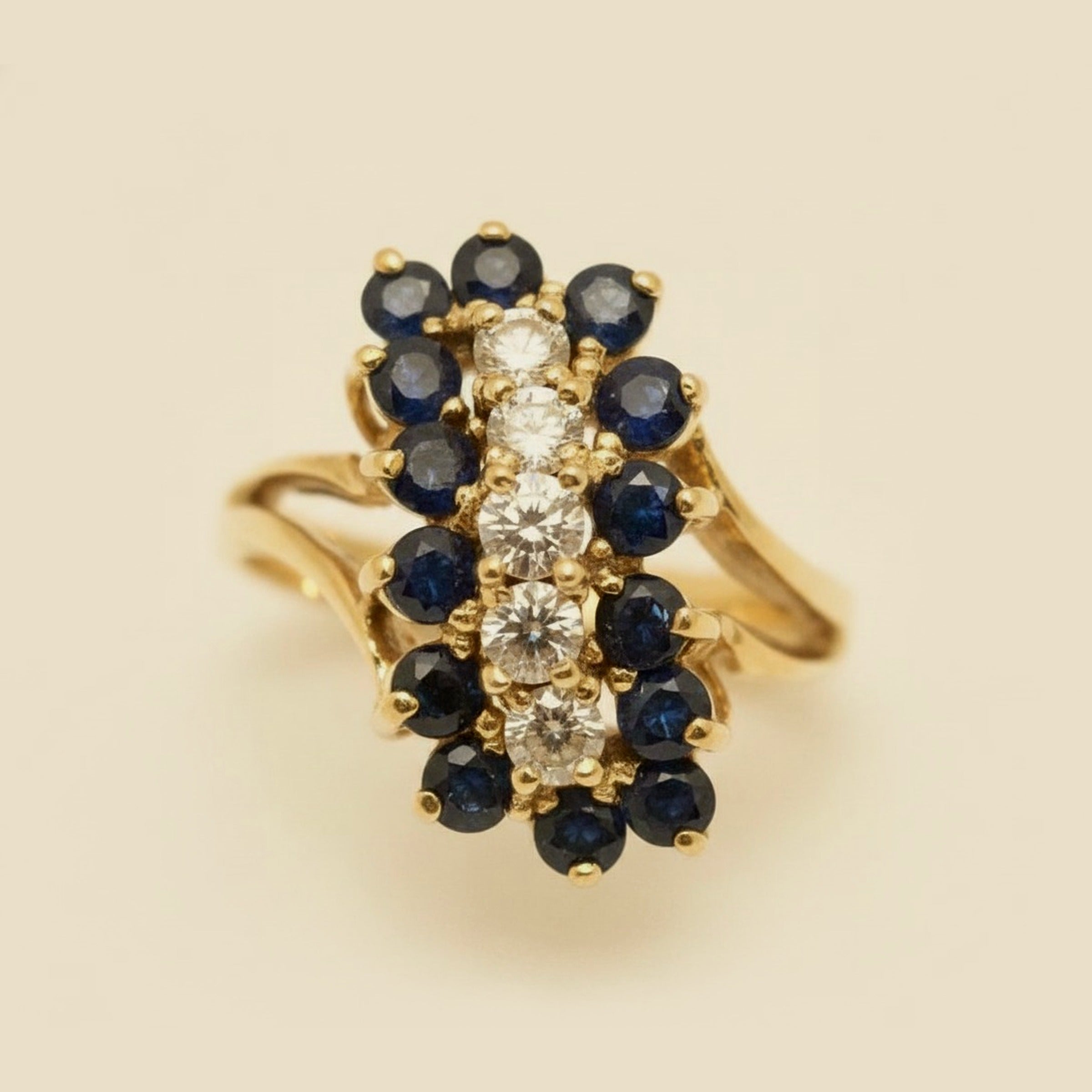 Yellow Gold Diamond and Sapphire Cocktail Ring – Empire Diamond – view 2