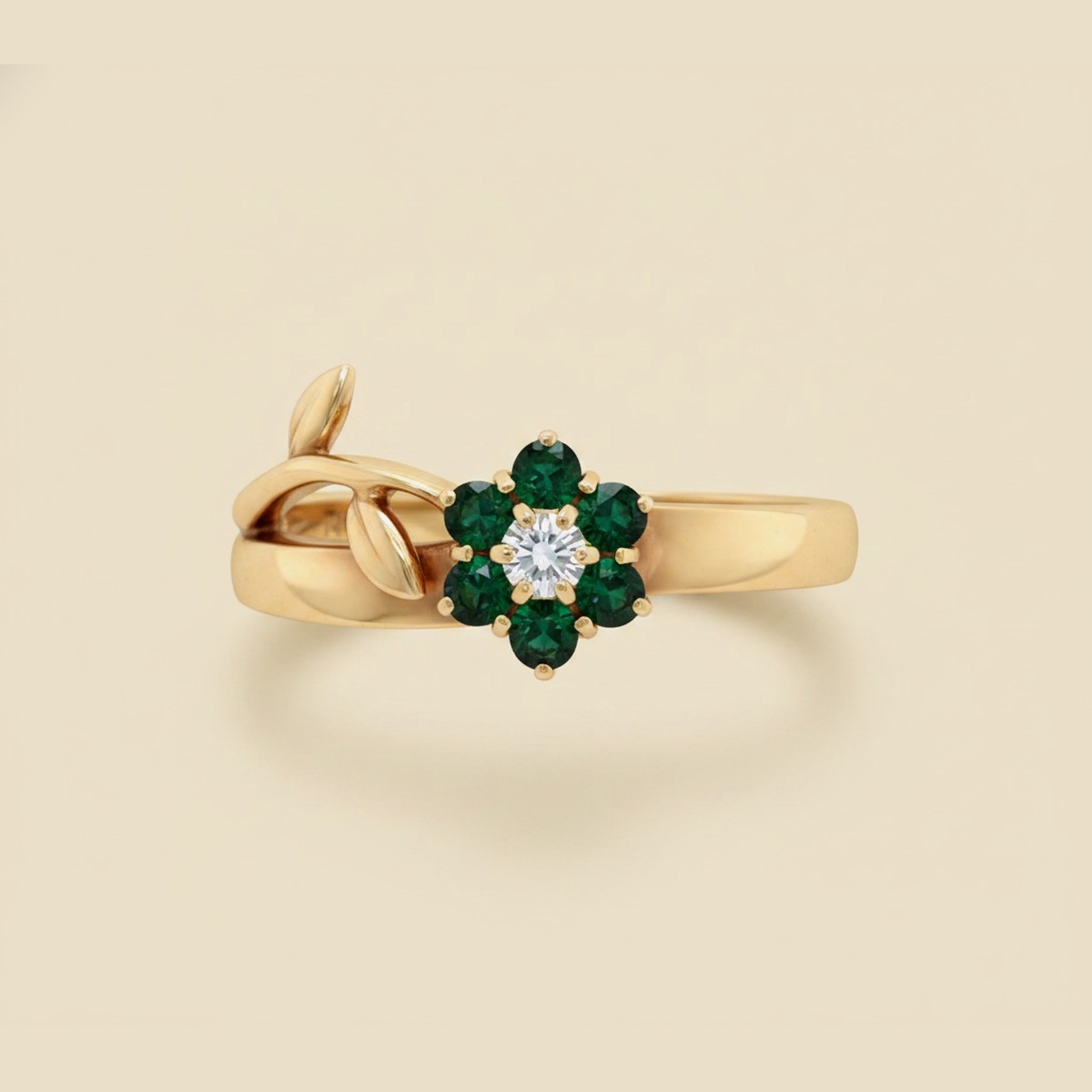Yellow Gold Diamond/Emerald Flower Ring