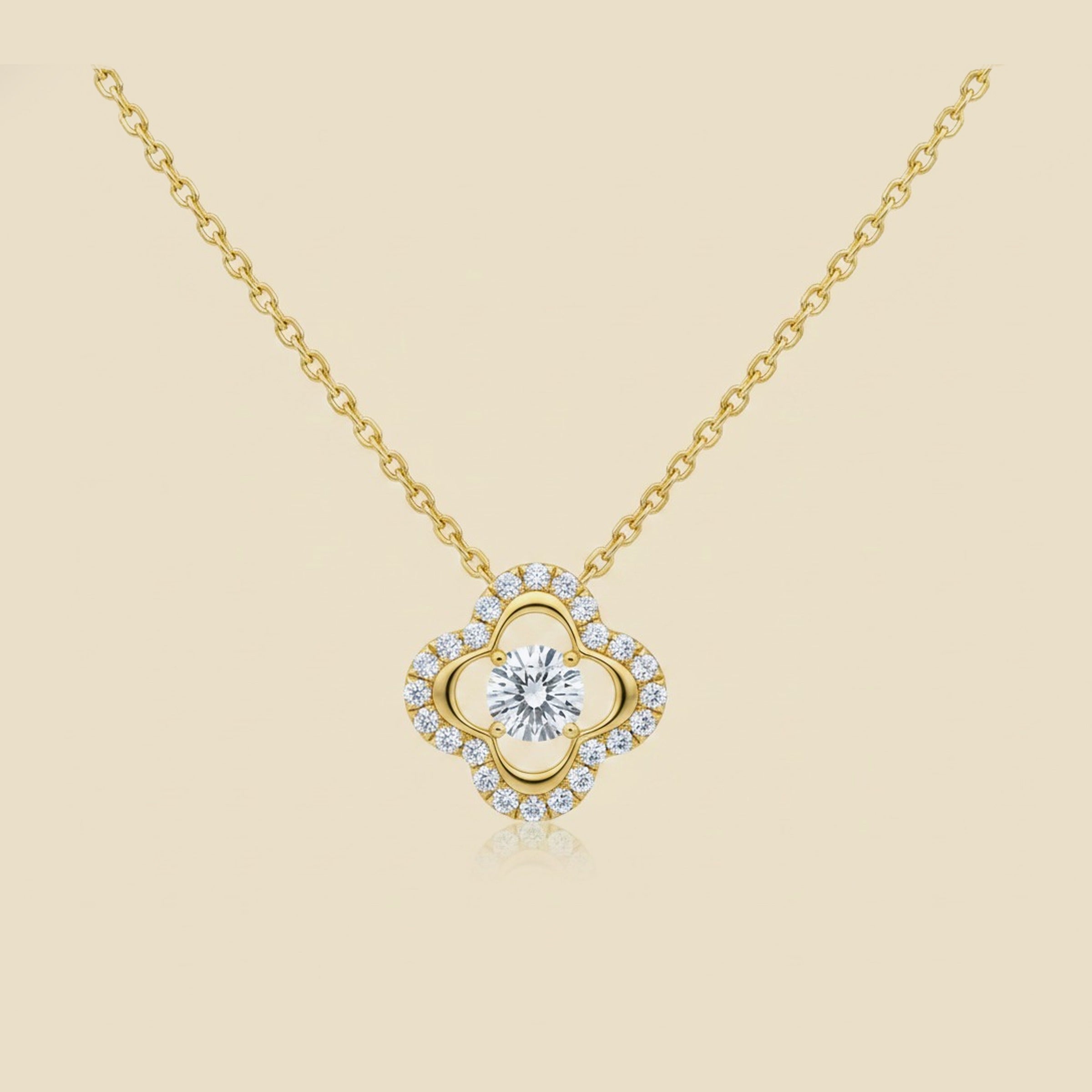 Yellow Gold Diamond Pendulum Clover Pendant Necklace – Empire Diamond