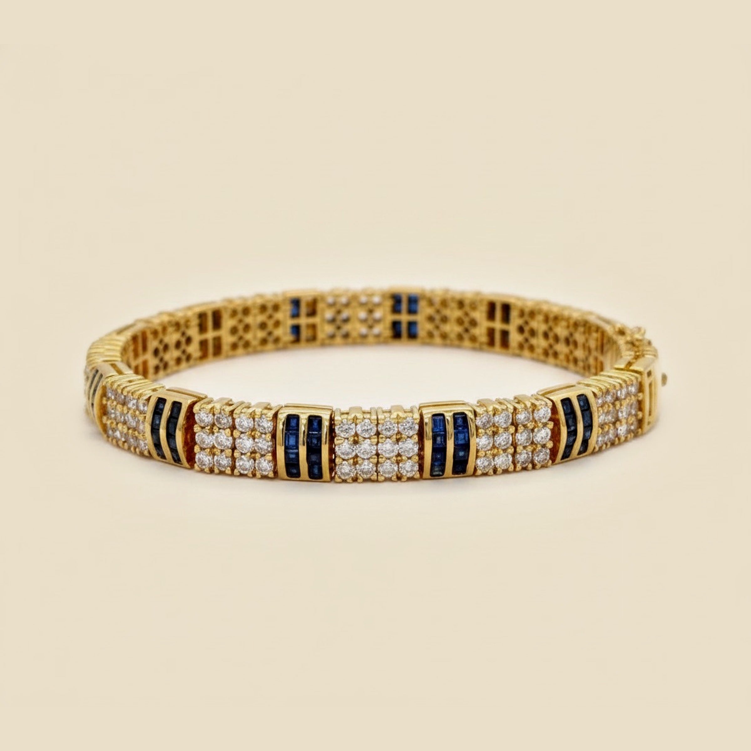 Yellow Gold Diamond & Sapphire Link Line Bracelet