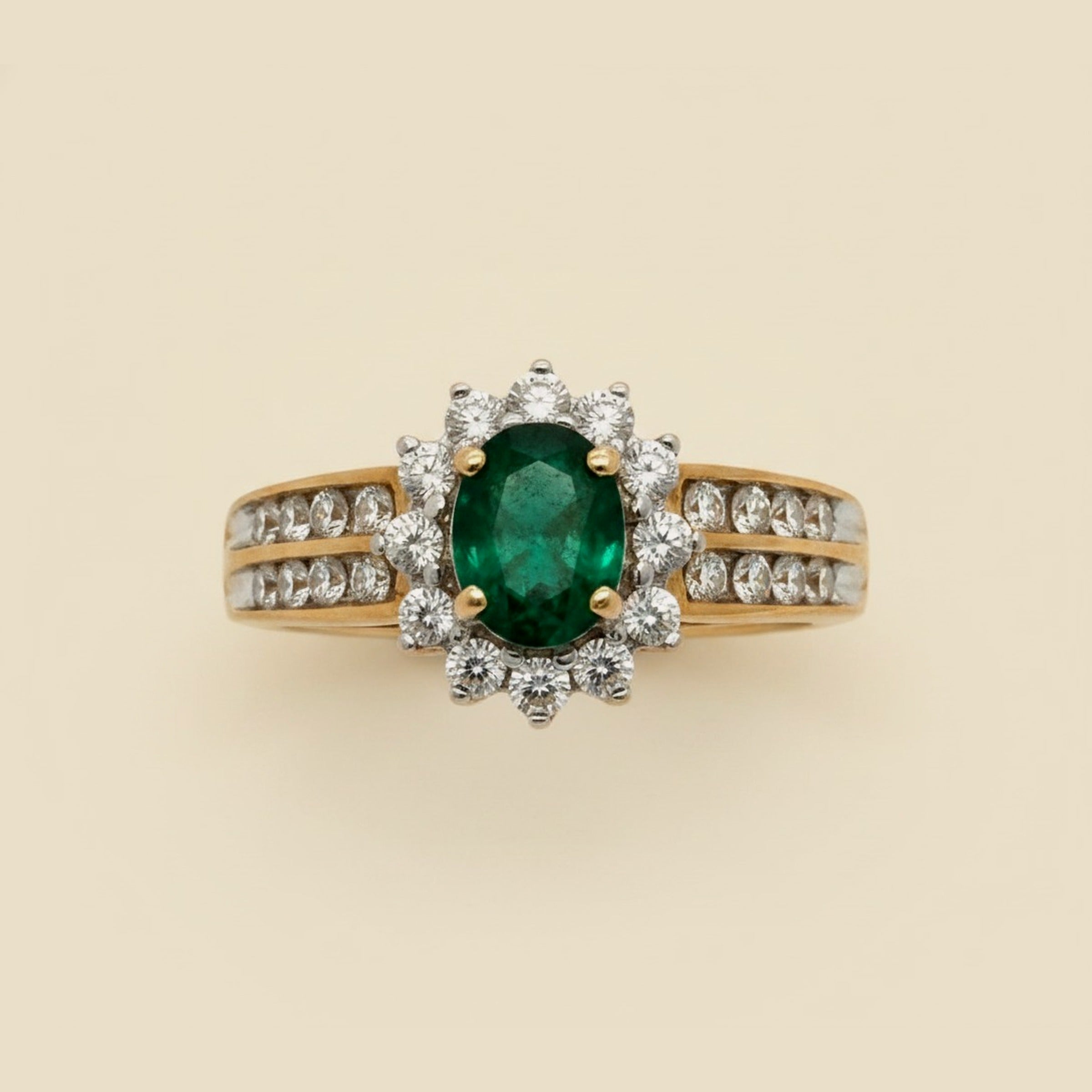 Yellow Gold Emerald/Diamond Cocktail Ring
