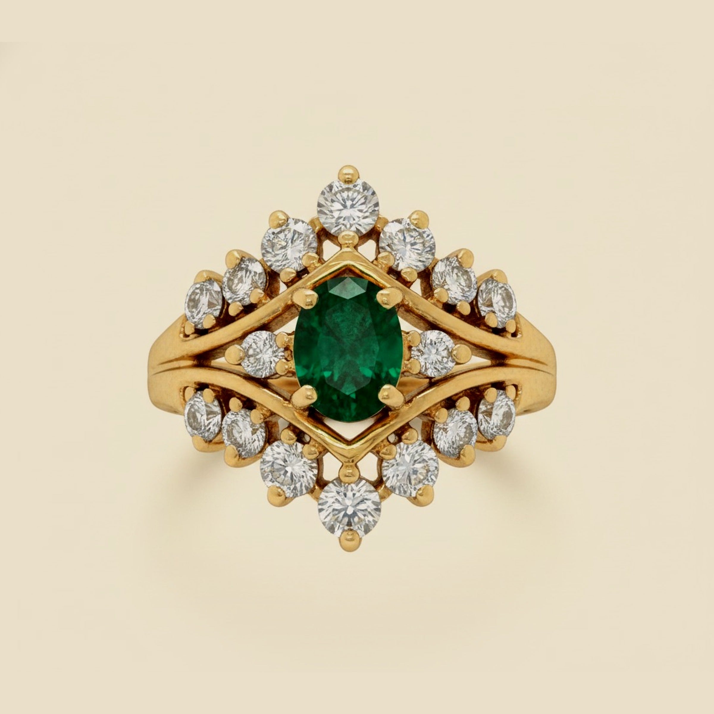 Yellow Gold Emerald & Diamond Cocktail Ring