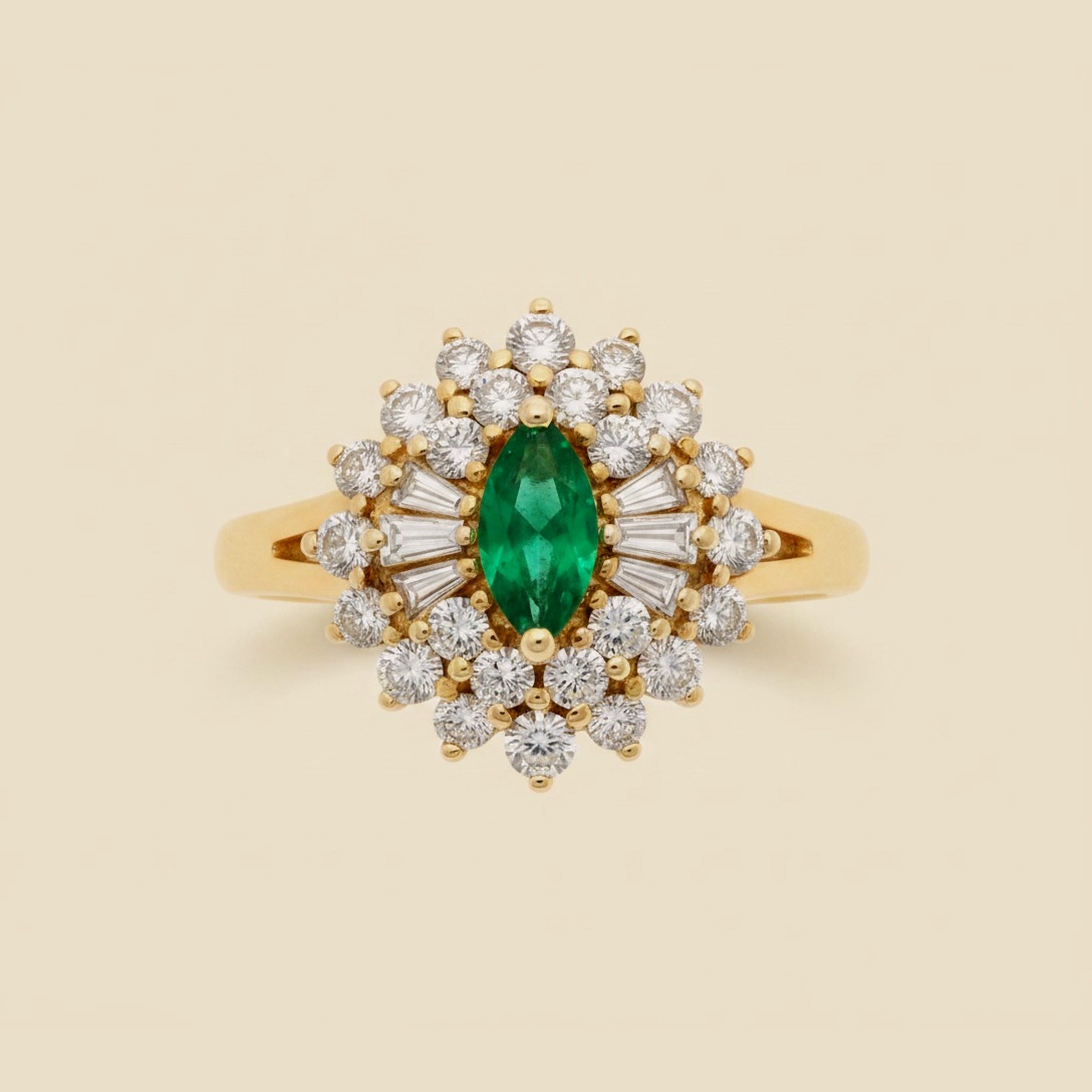 Yellow Gold Emerald & Diamond Cocktail Ring – Empire Diamond – view 2