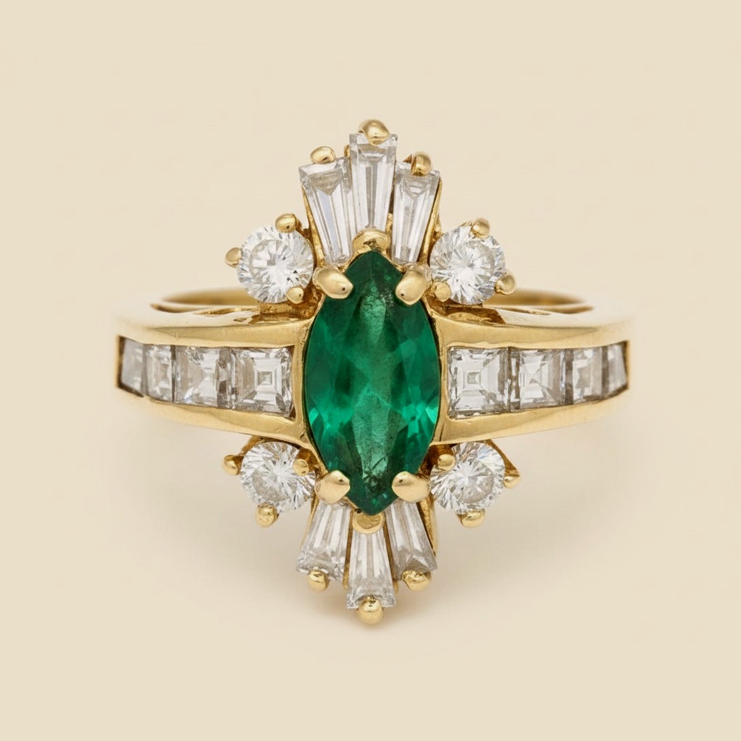 Yellow Gold Emerald & Diamond Cocktail Ring – Empire Diamond – view 2