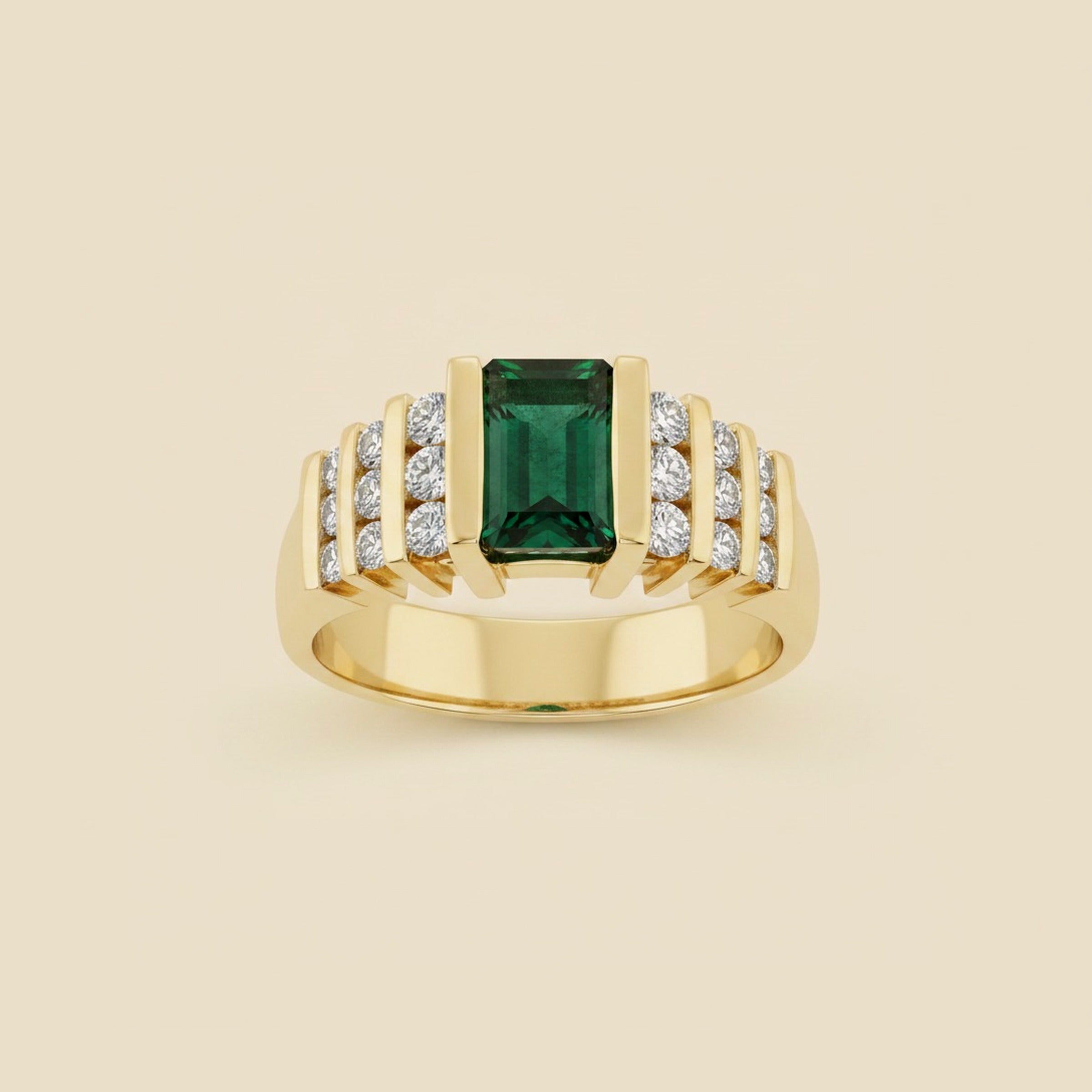 Yellow Gold Emerald & Diamond Staircase Ring – Empire Diamond – view 2