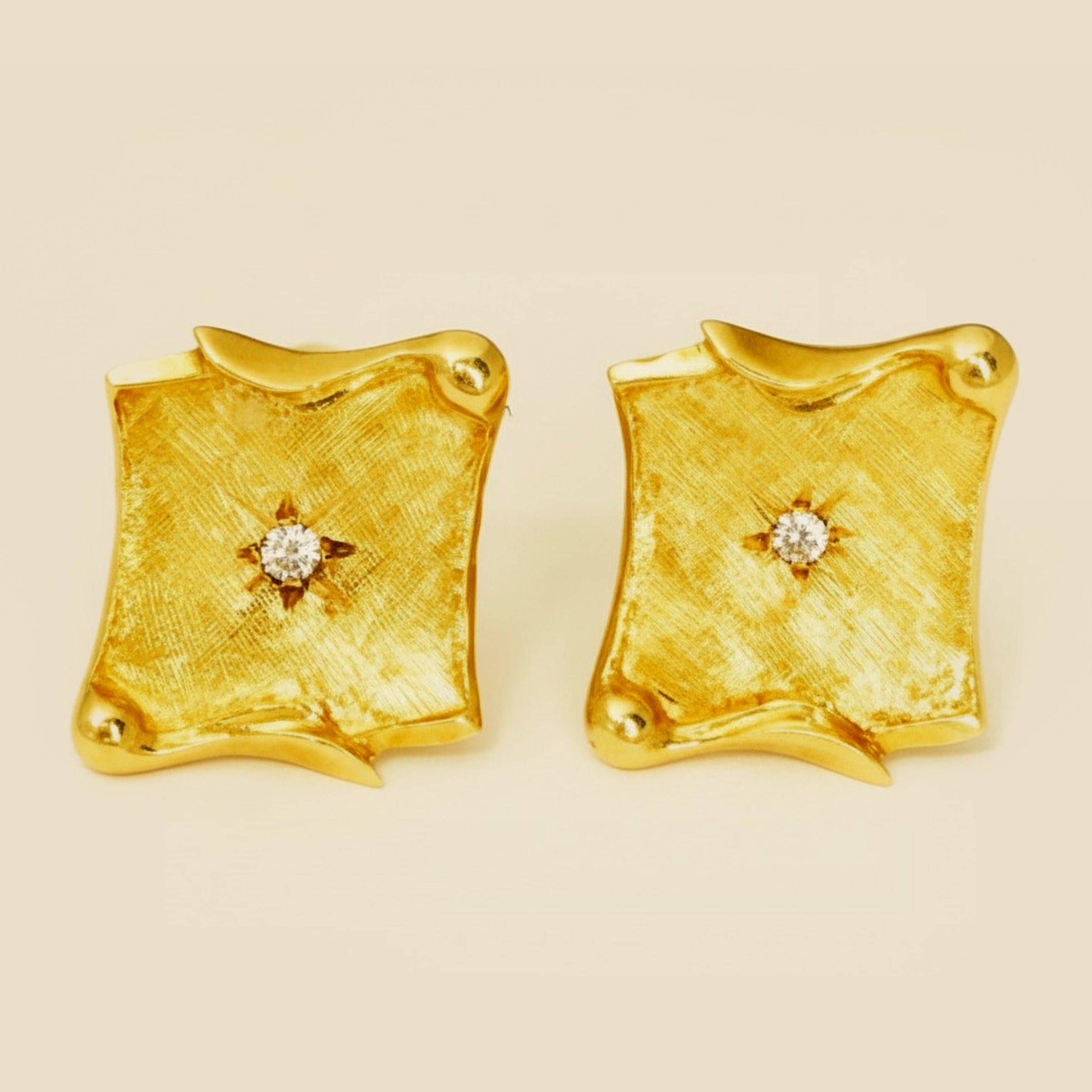 Yellow Gold Florentine Finish Diamond Earclips – Empire Diamond