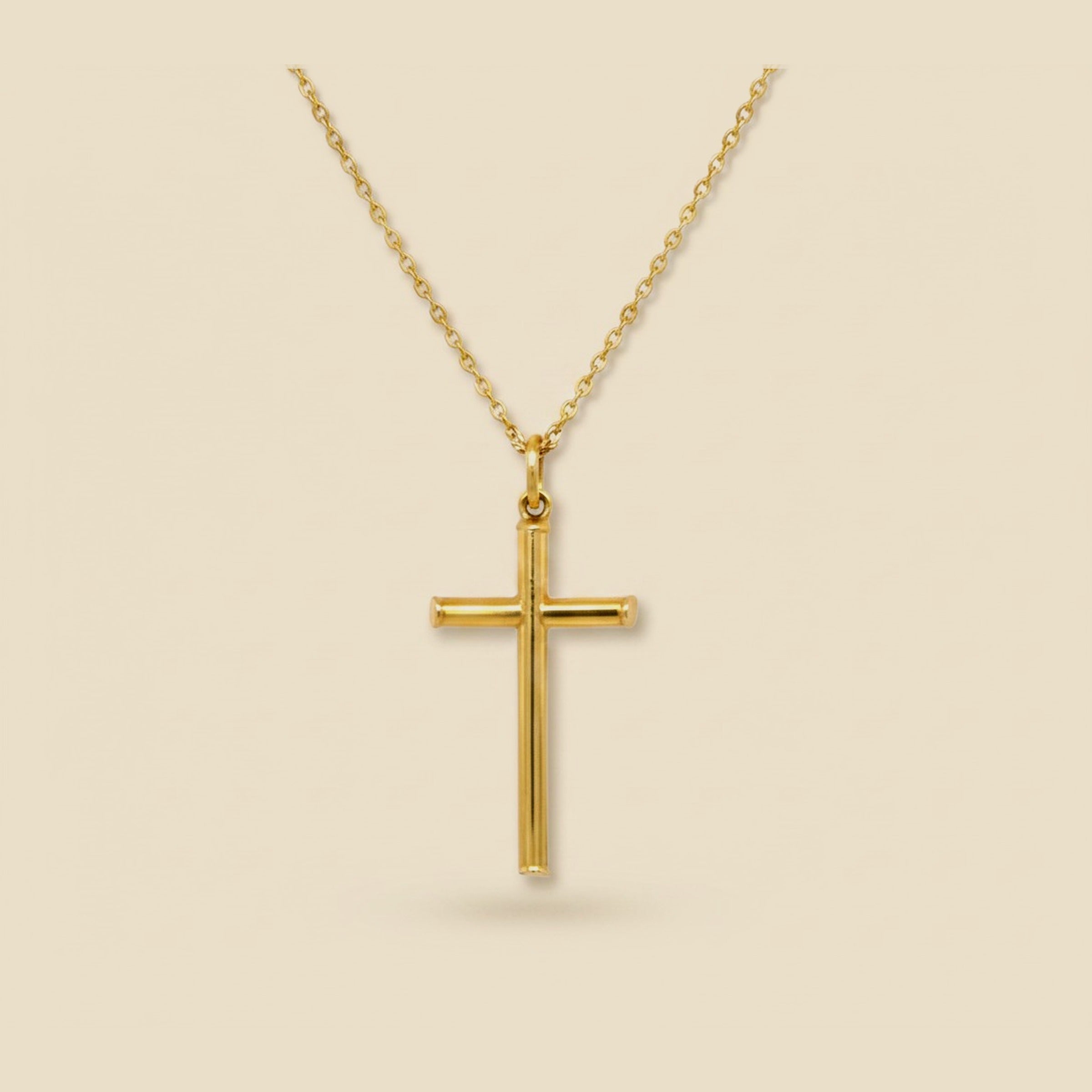 Yellow Gold Glossy Tubular Gold Cross Pendant