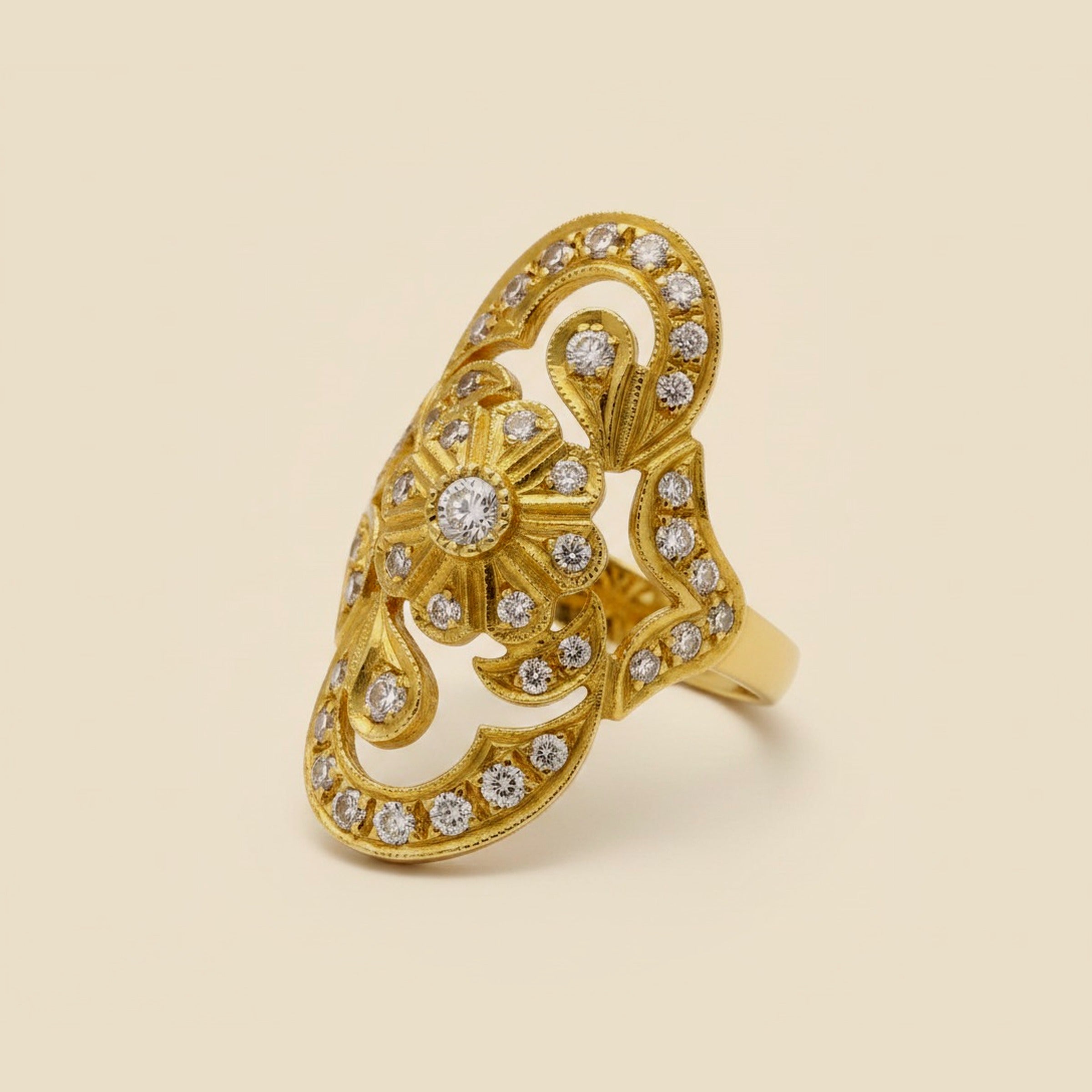 Yellow Gold Hand-Made Diamond Dinner Ring – Empire Diamond